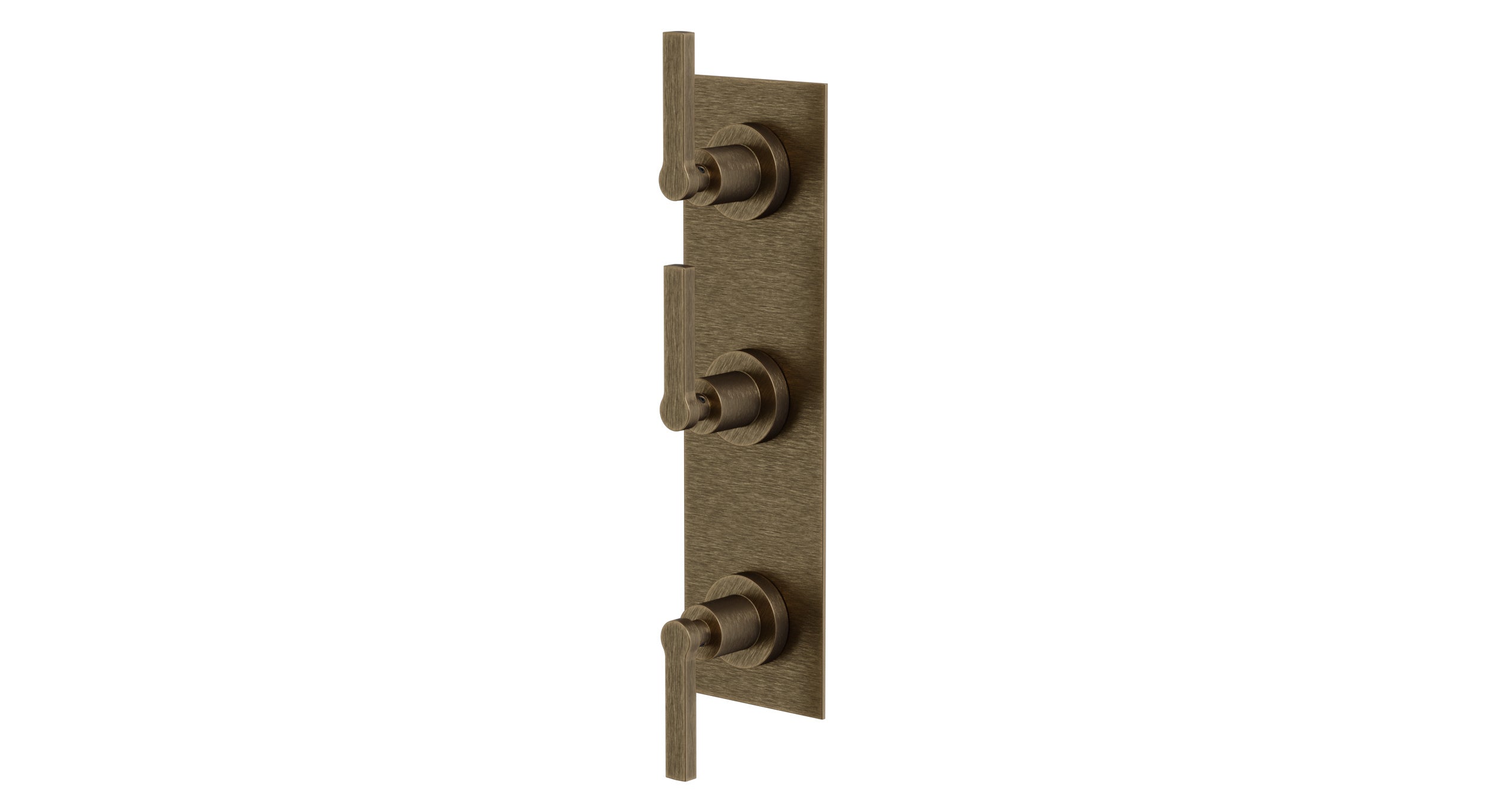 Flatiron Three Handle Wall Mount Shower Trim with Linear Lever Handles in Antique Brass
