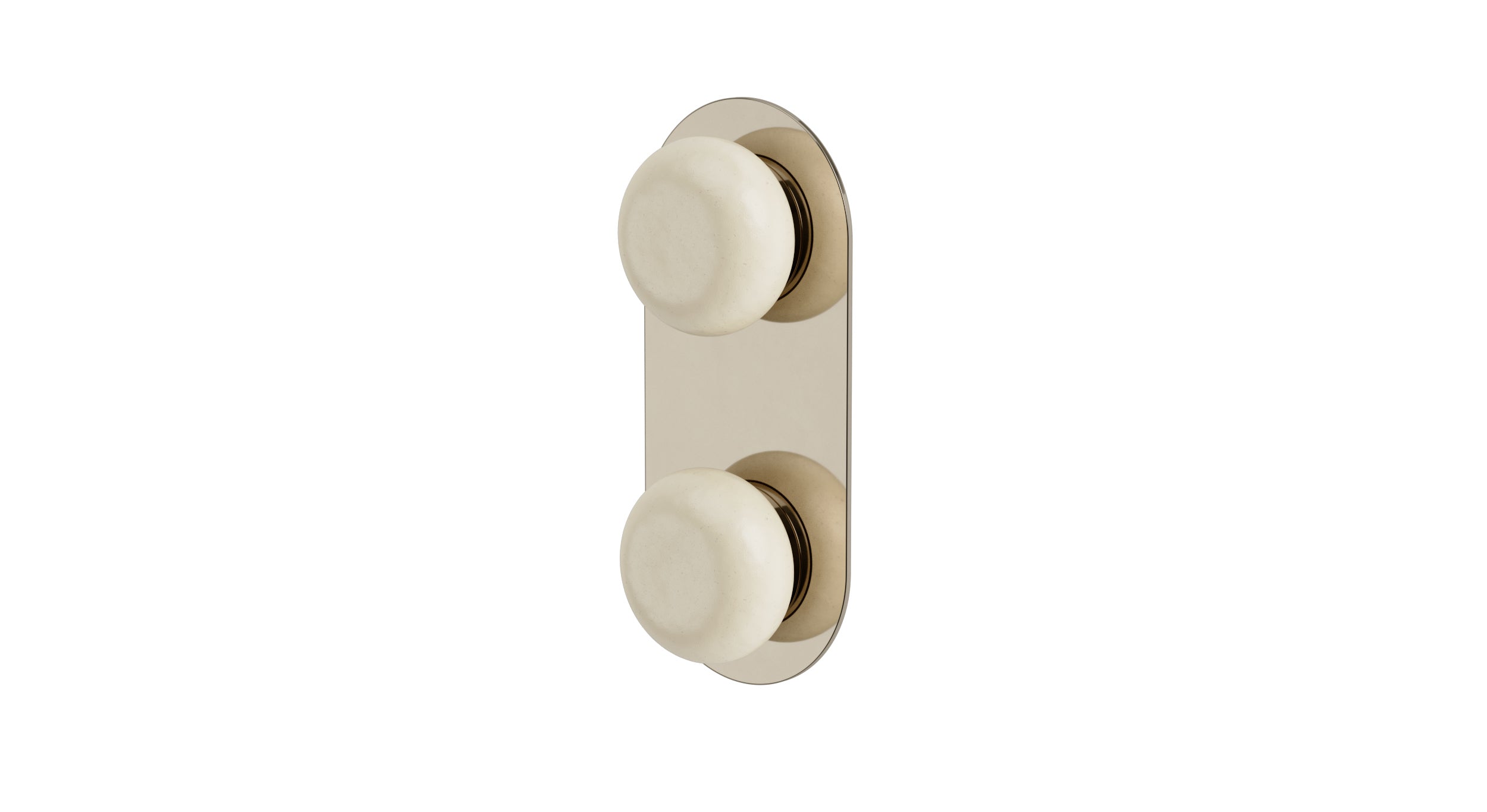 Foundry Two Handle Wall Mount Shower Trim with Pebble Ceramic Knob Handles in Polished Nickel