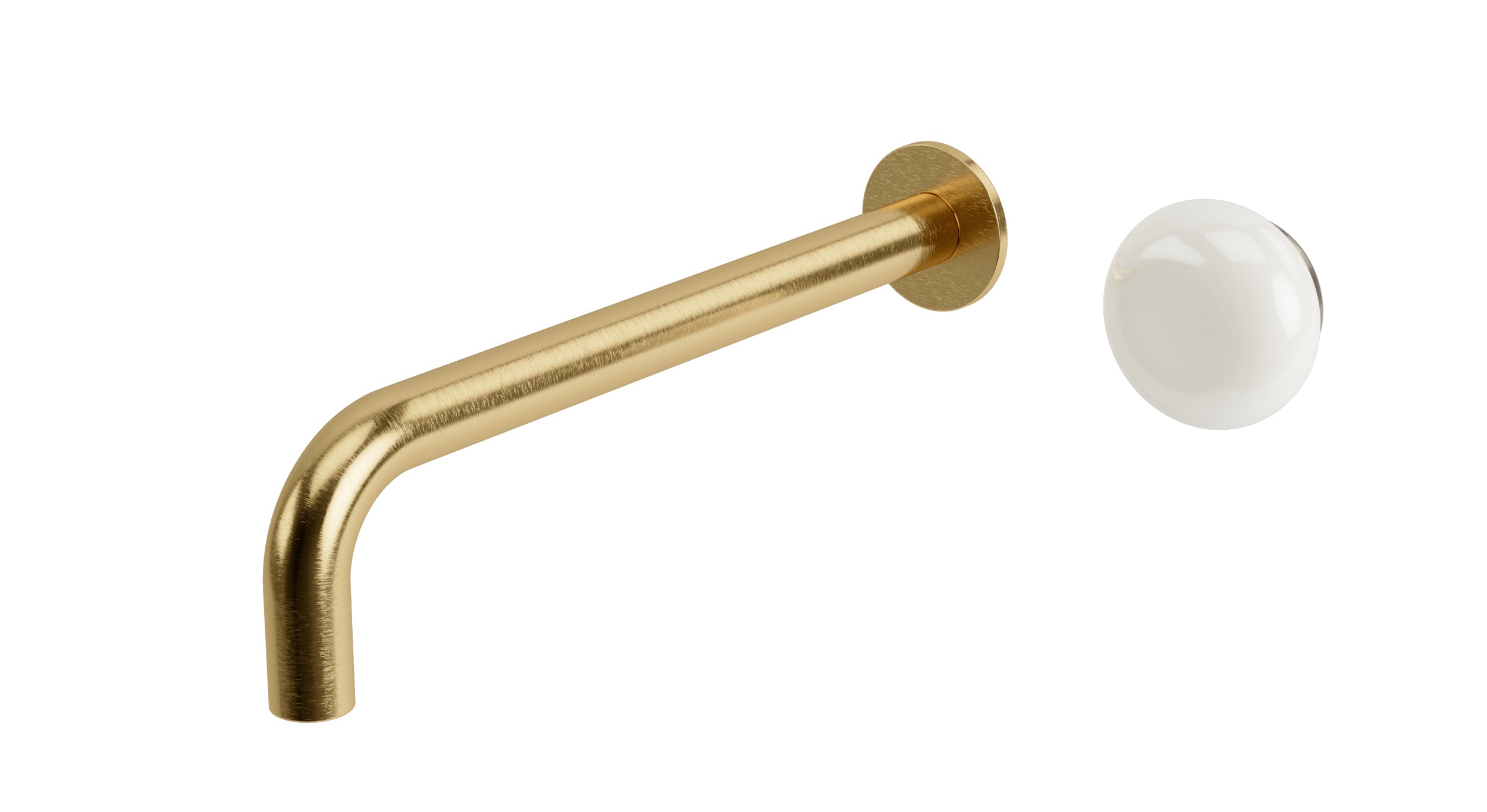 Foundry One Handle Wall Mount 10" Lavatory Faucet with Pebble Ceramic Knob Handle in Satin Brass