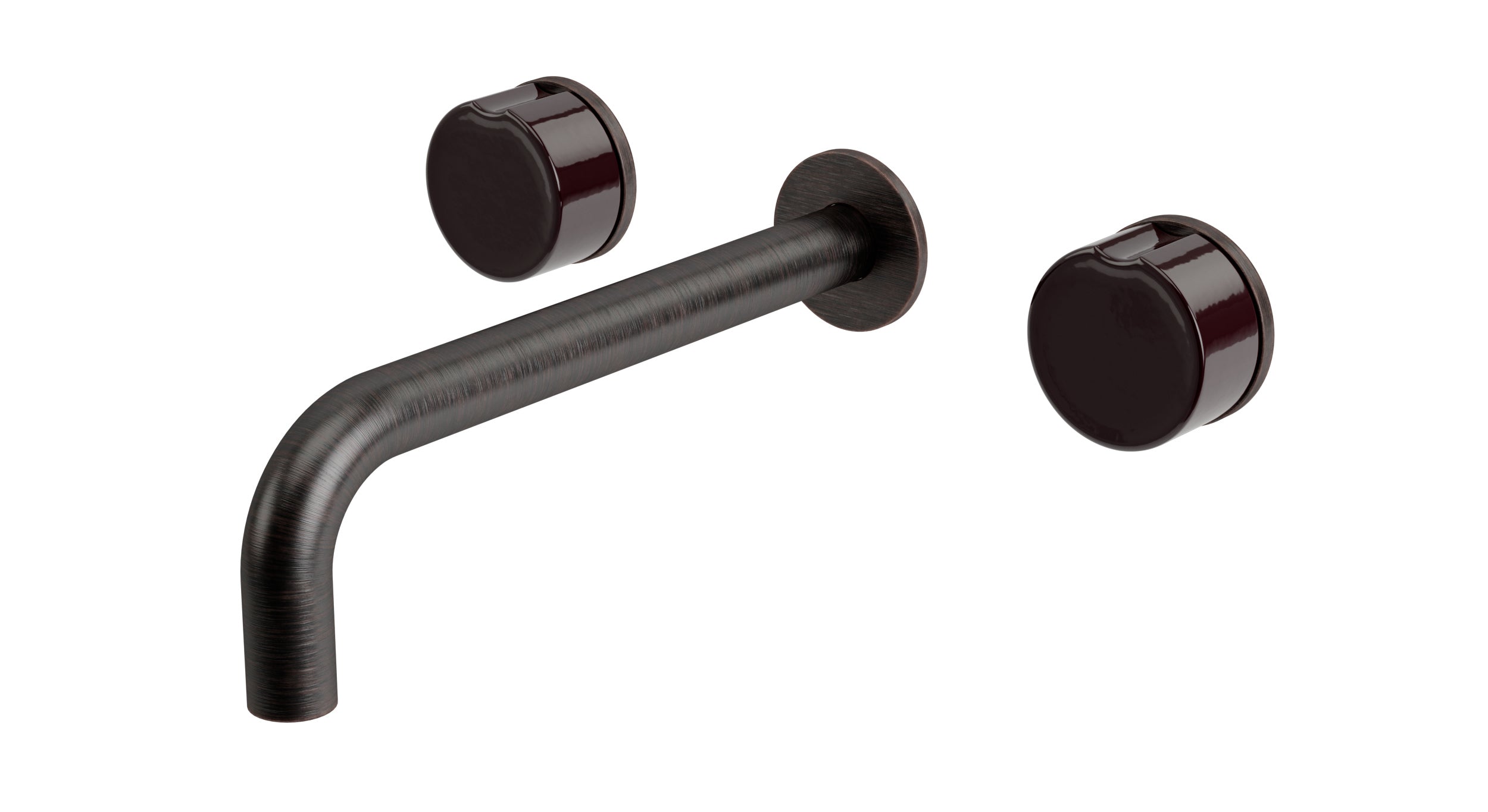 Foundry Two Handle Wall Mount 7.5" Lavatory Faucet with Groove Ceramic Knob Handles in Antique Bronze