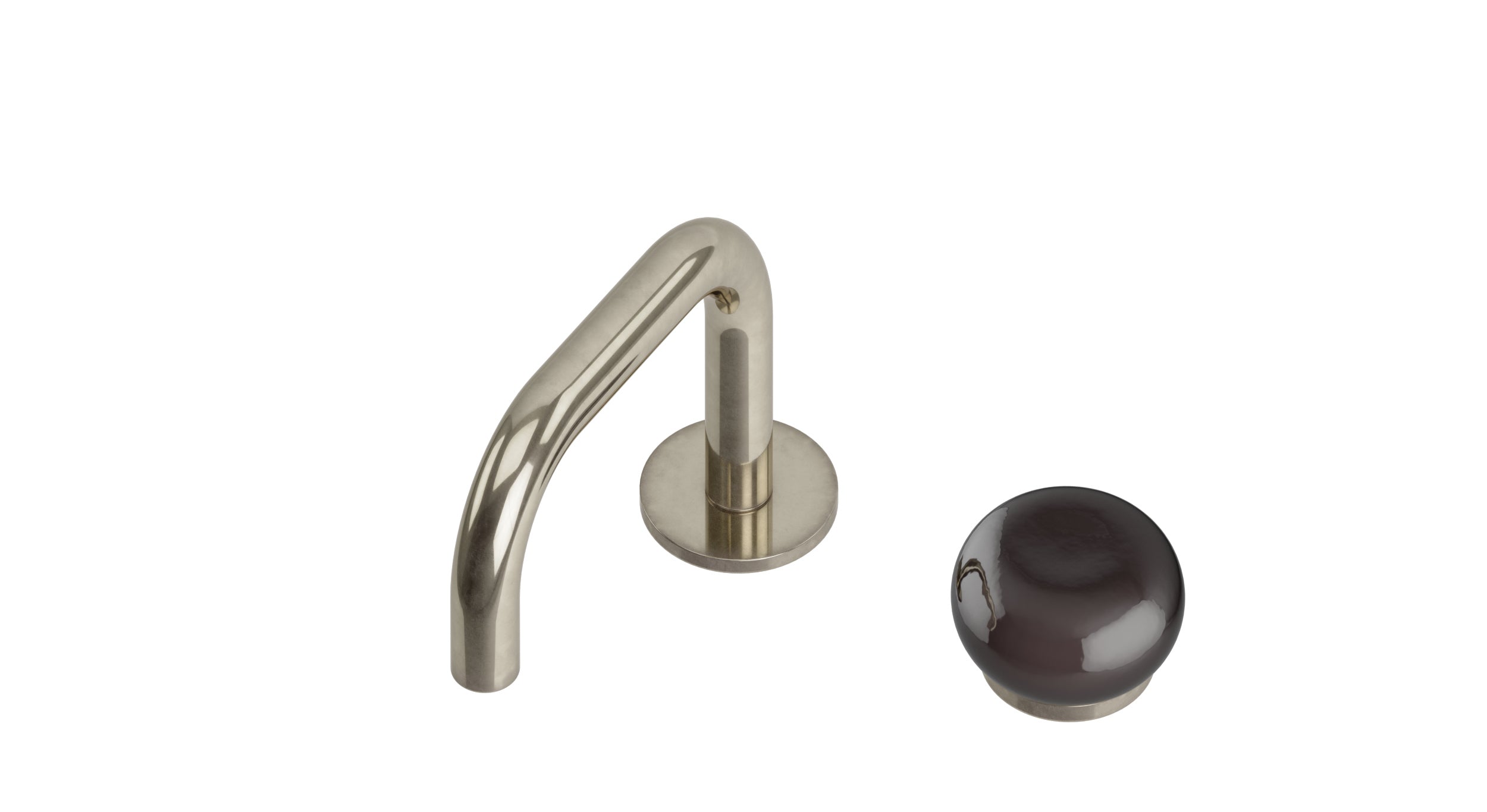 Foundry One Handle Deck Mount Squaretop Lavatory Faucet with Pebble Ceramic Knob Handle in French Nickel