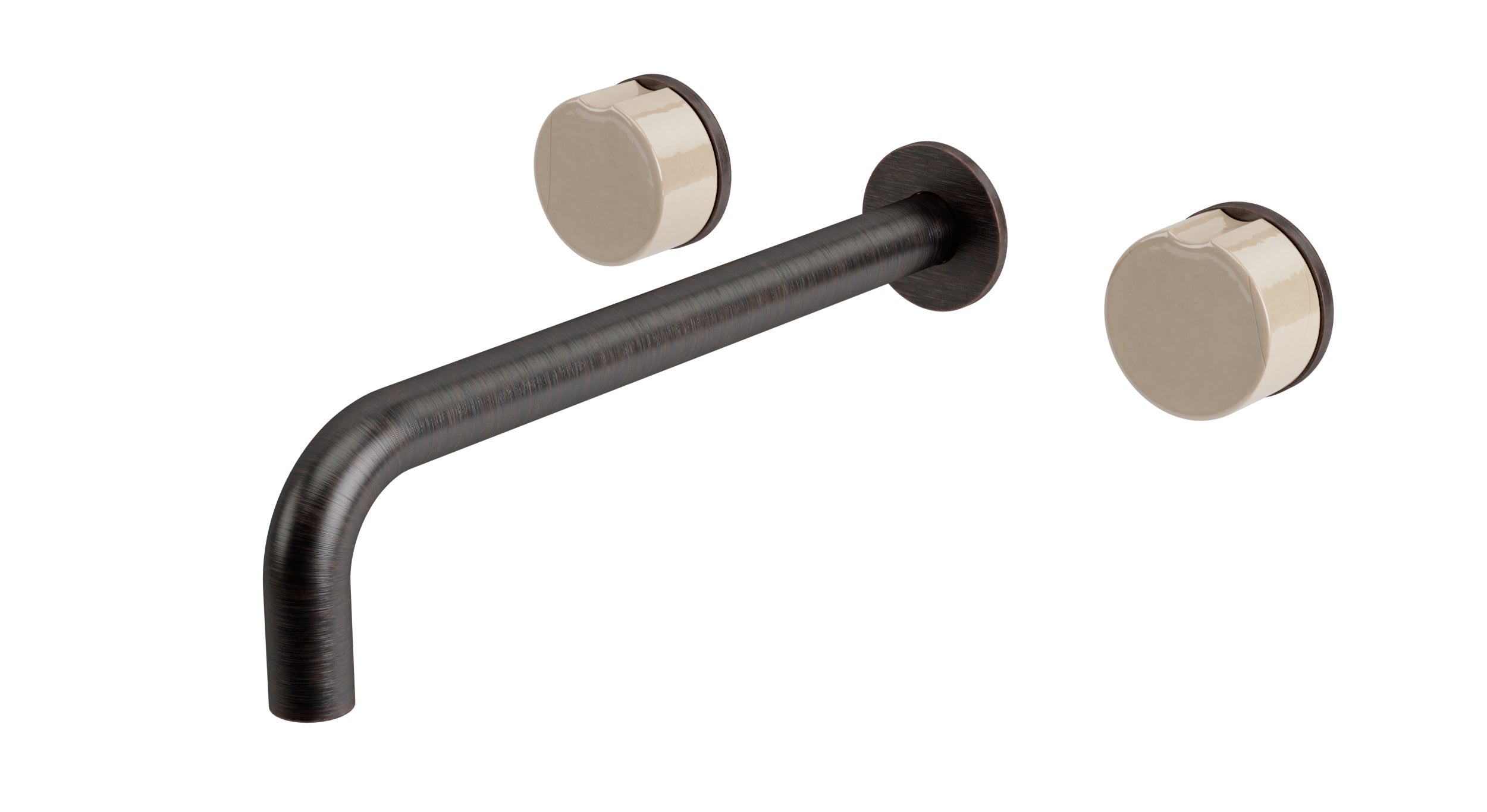 Foundry Two Handle Wall Mount 10" Lavatory Faucet with Groove Ceramic Knob Handles in Antique Bronze