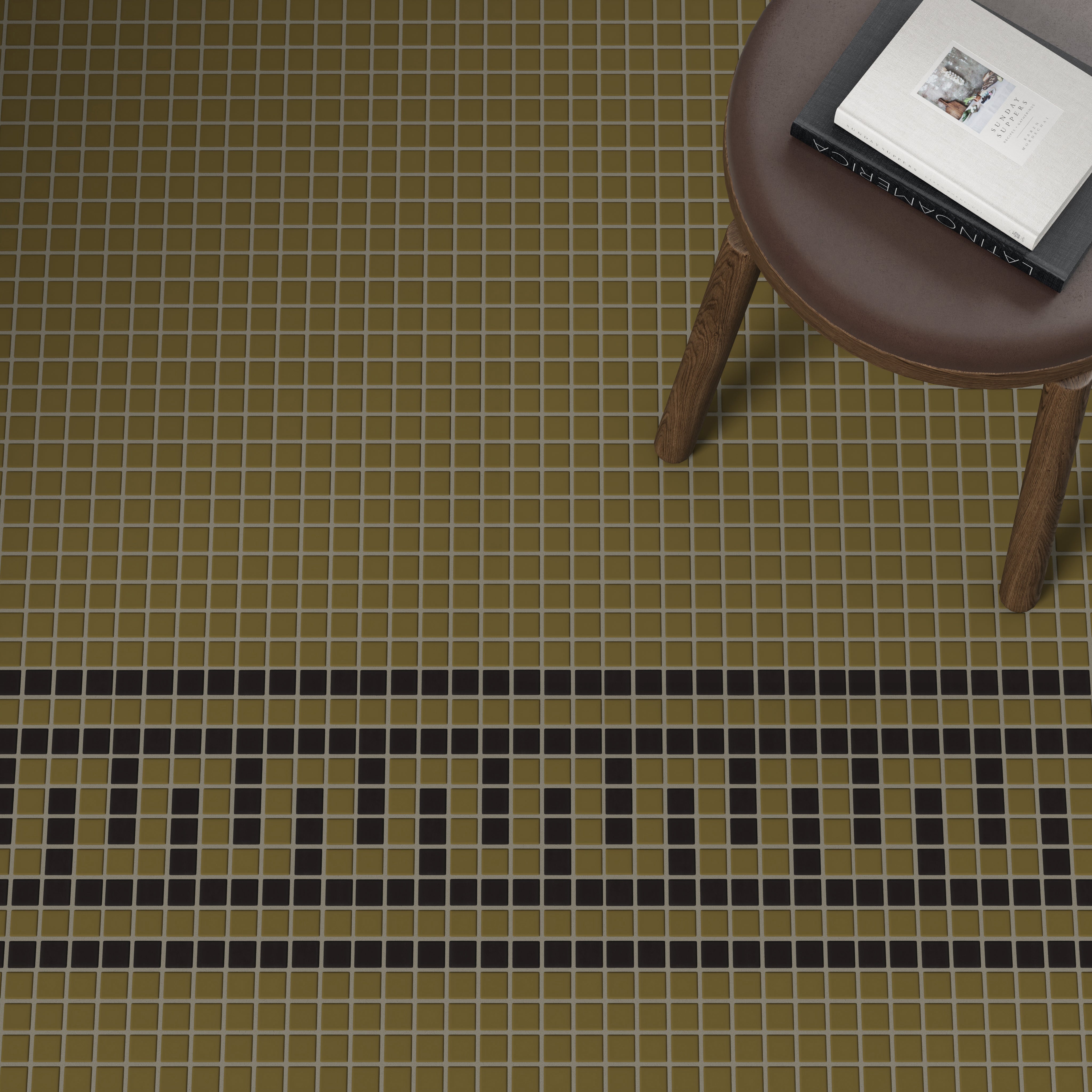 1x1 Labyrinth Border Sheeted Original Ceramic Tile in Sable Matte