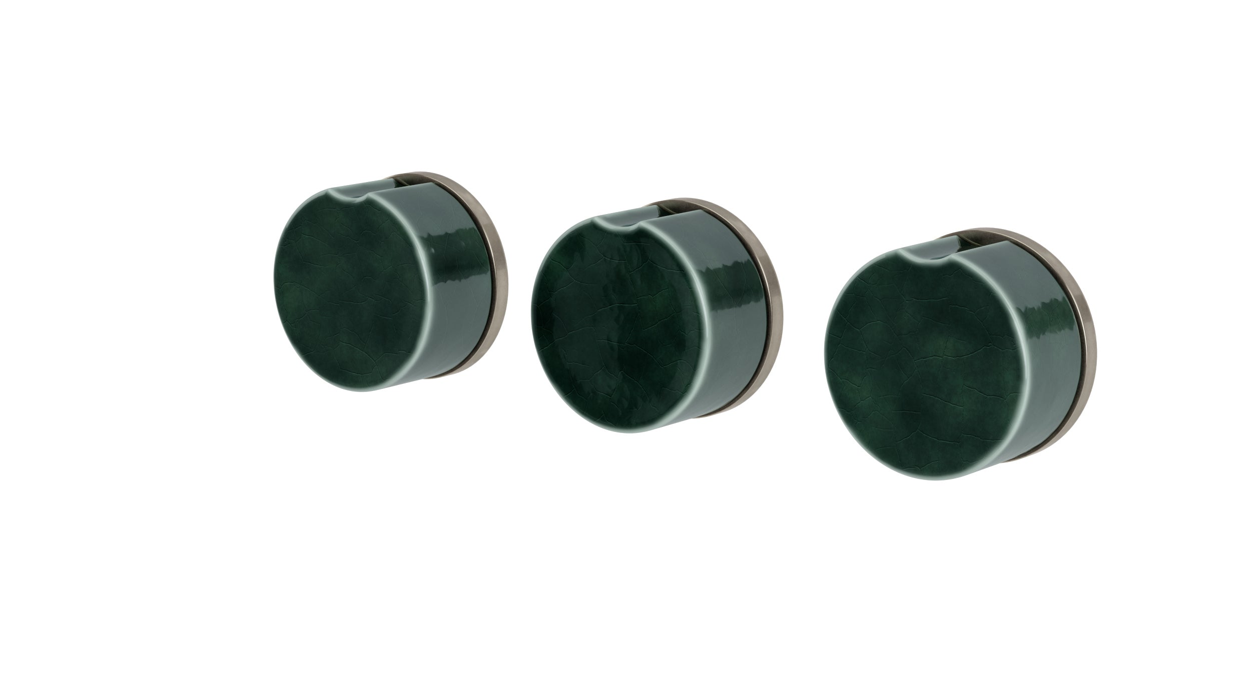 Foundry Three Handle Wall Mount Bath Trim with Diverter/Volume Control and Groove Ceramic Knob Handles in French Nickel