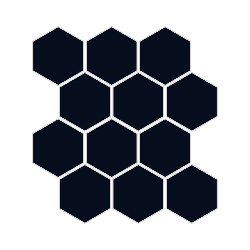 3" Hexagon Sheeted Original Ceramic Mosaic Tile in Navy Blue Matte