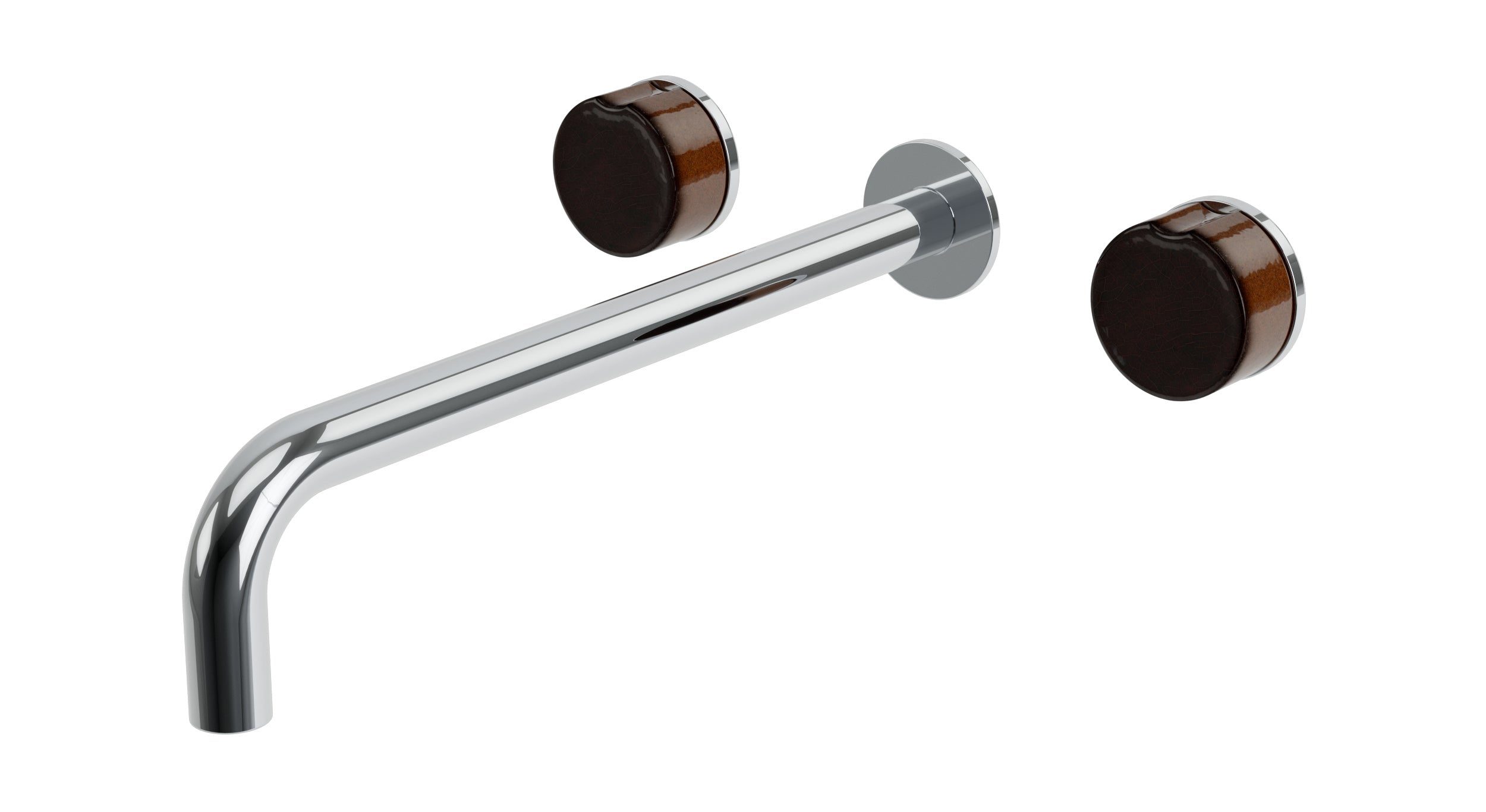 Foundry Two Handle Wall Mount 12" Lavatory Faucet with Groove Ceramic Knob Handles in Polished Chrome