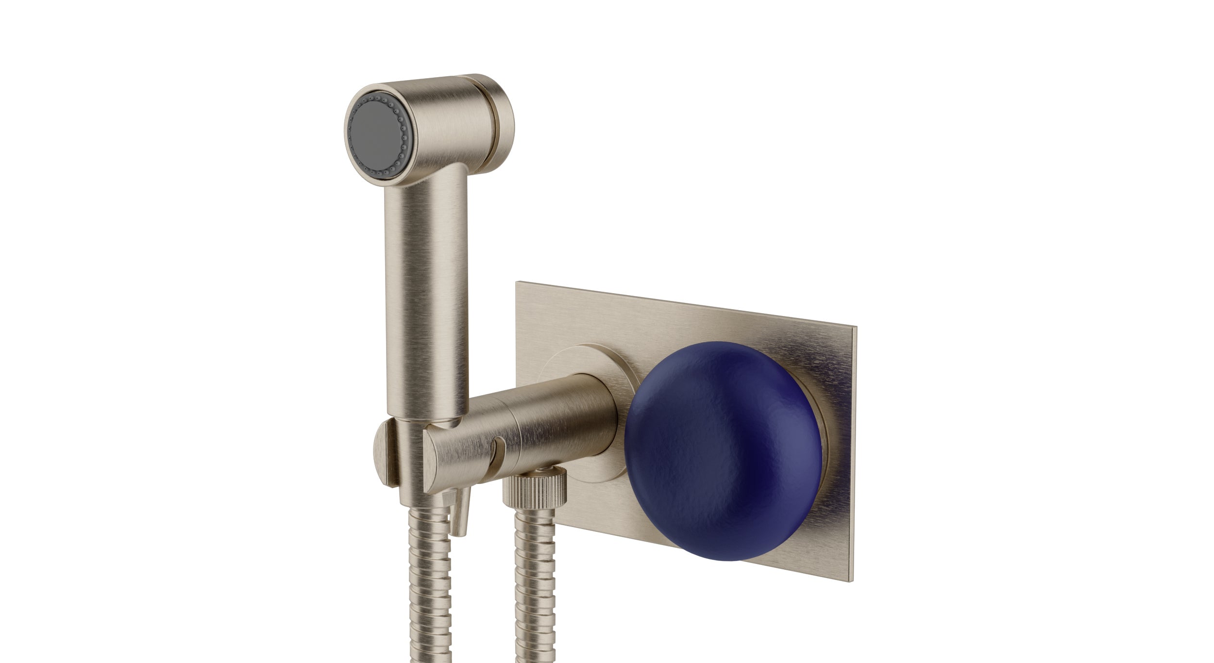 Foundry One Handle Wall Mount Bidet Trim with Pebble Ceramic Knob Handle in Satin Nickel
