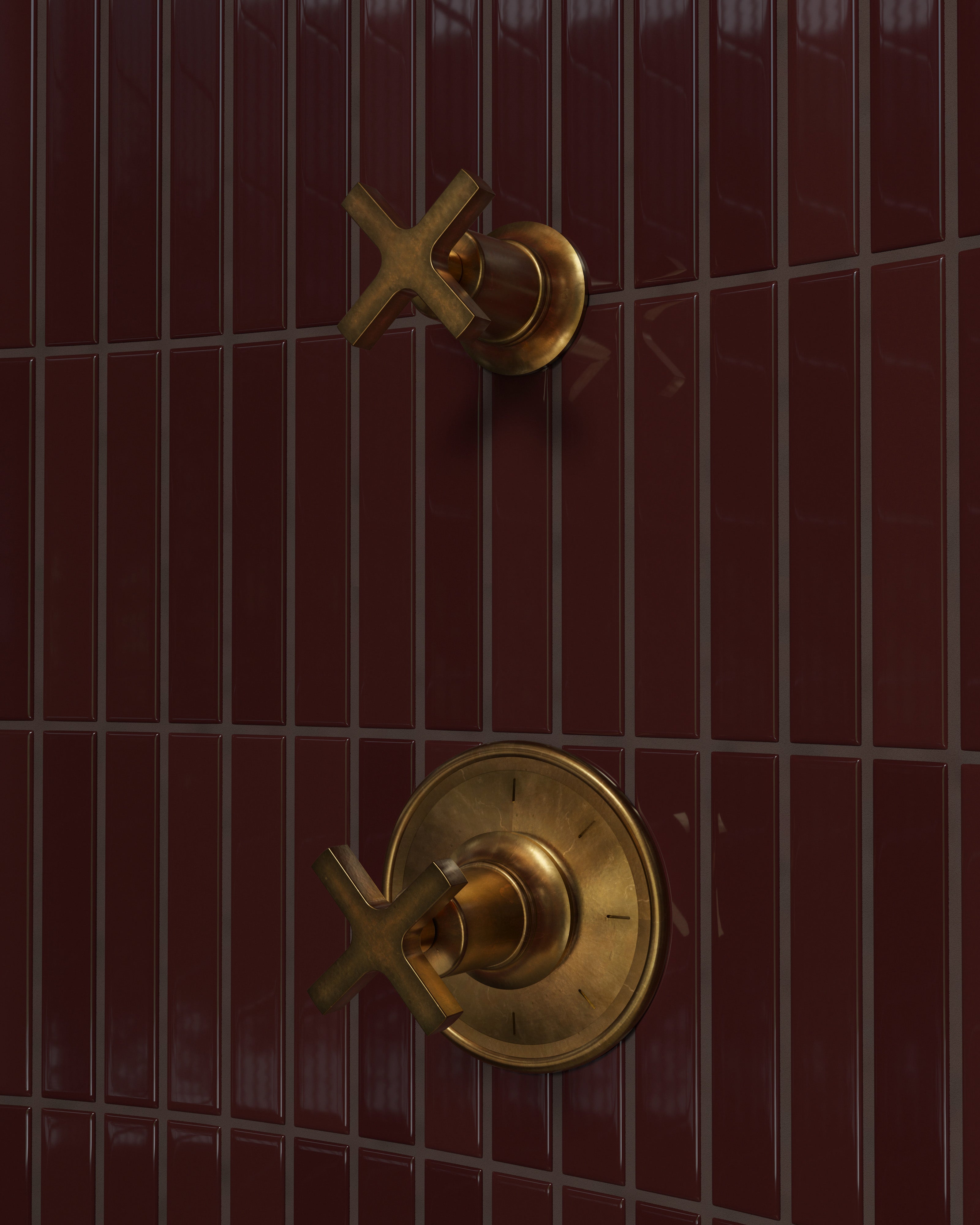 Emerson One Handle Wall Mount Shower Trim with Classic Cross Handle in Uncoated Polished Brass