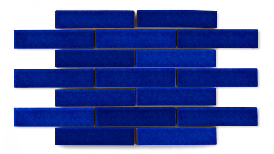 1x4 Half Offset Sheeted Original Ceramic Mosaic Tile in Azul Gloss