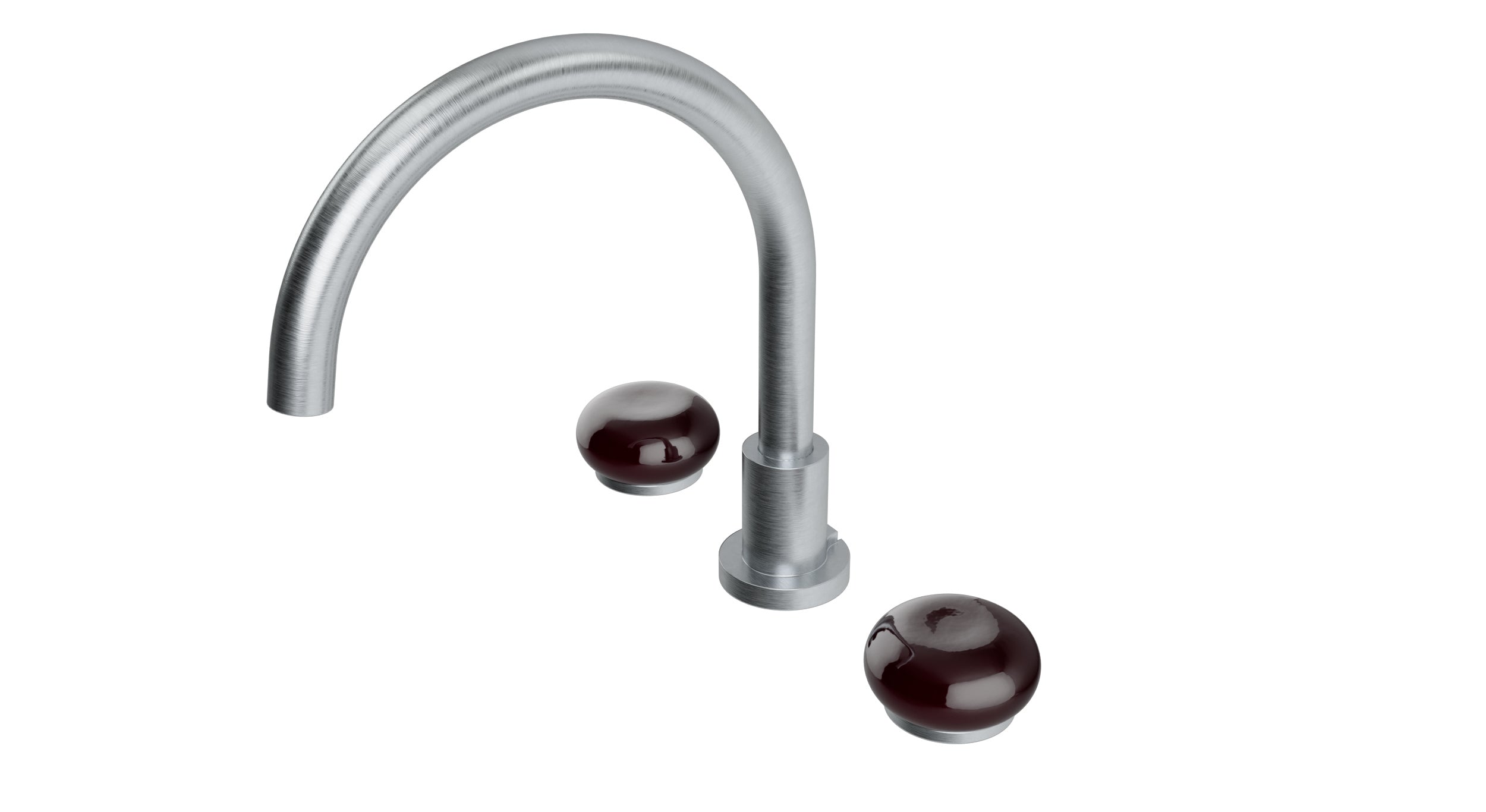 Foundry Two Handle Deck Mount Gooseneck Bath Trim with Pebble Ceramic Knob Handles in Satin Chrome