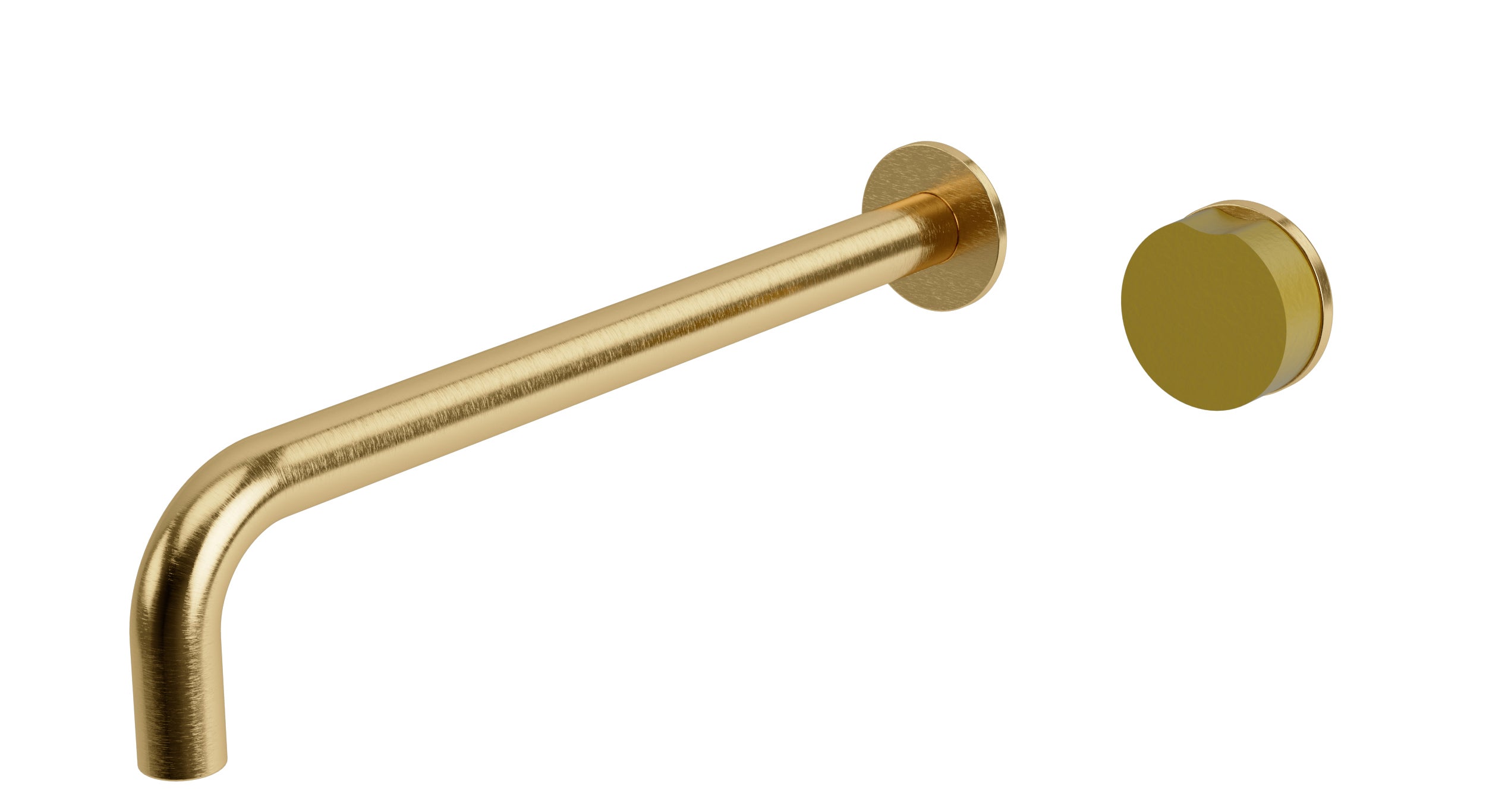 Foundry One Handle Wall Mount 12" Lavatory Faucet with Groove Ceramic Knob Handle in Satin Brass