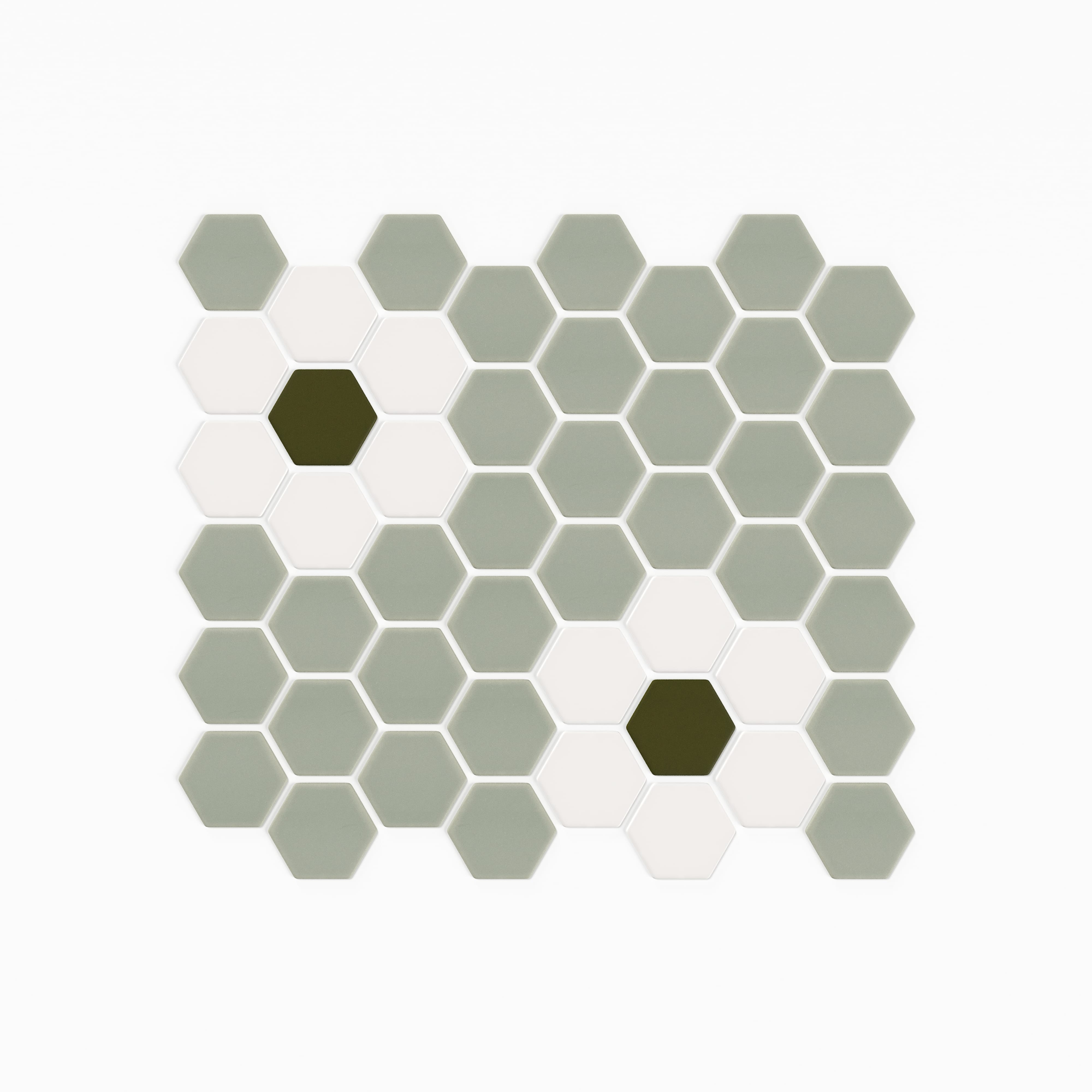 2" Hexagon Double Daisy Sheeted Original Ceramic Tile in Rosemary Matte, Calcite Matte & Bonsai Matte