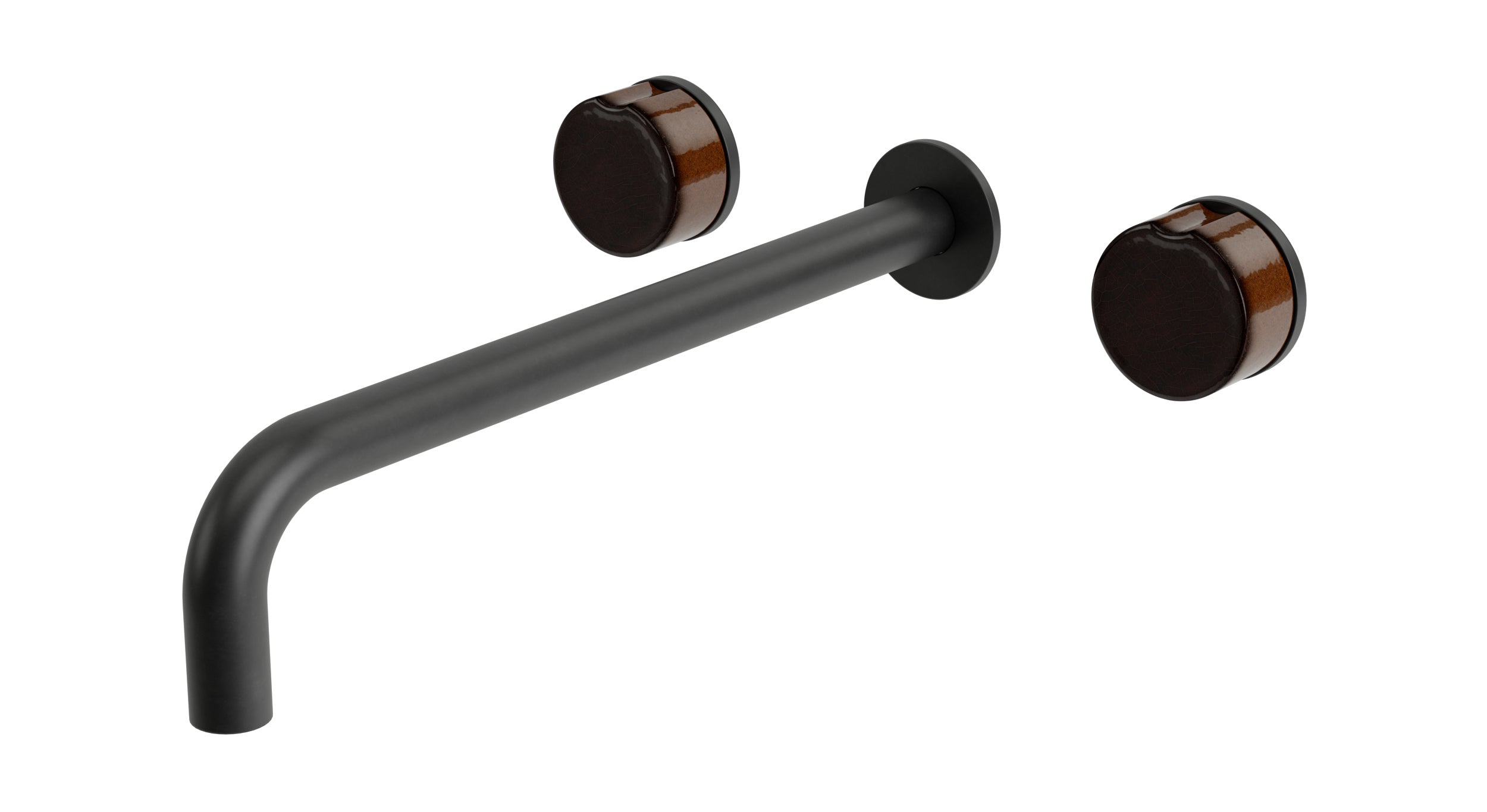 Foundry Two Handle Wall Mount 12" Lavatory Faucet with Groove Ceramic Knob Handles in Oil Rubbed Bronze