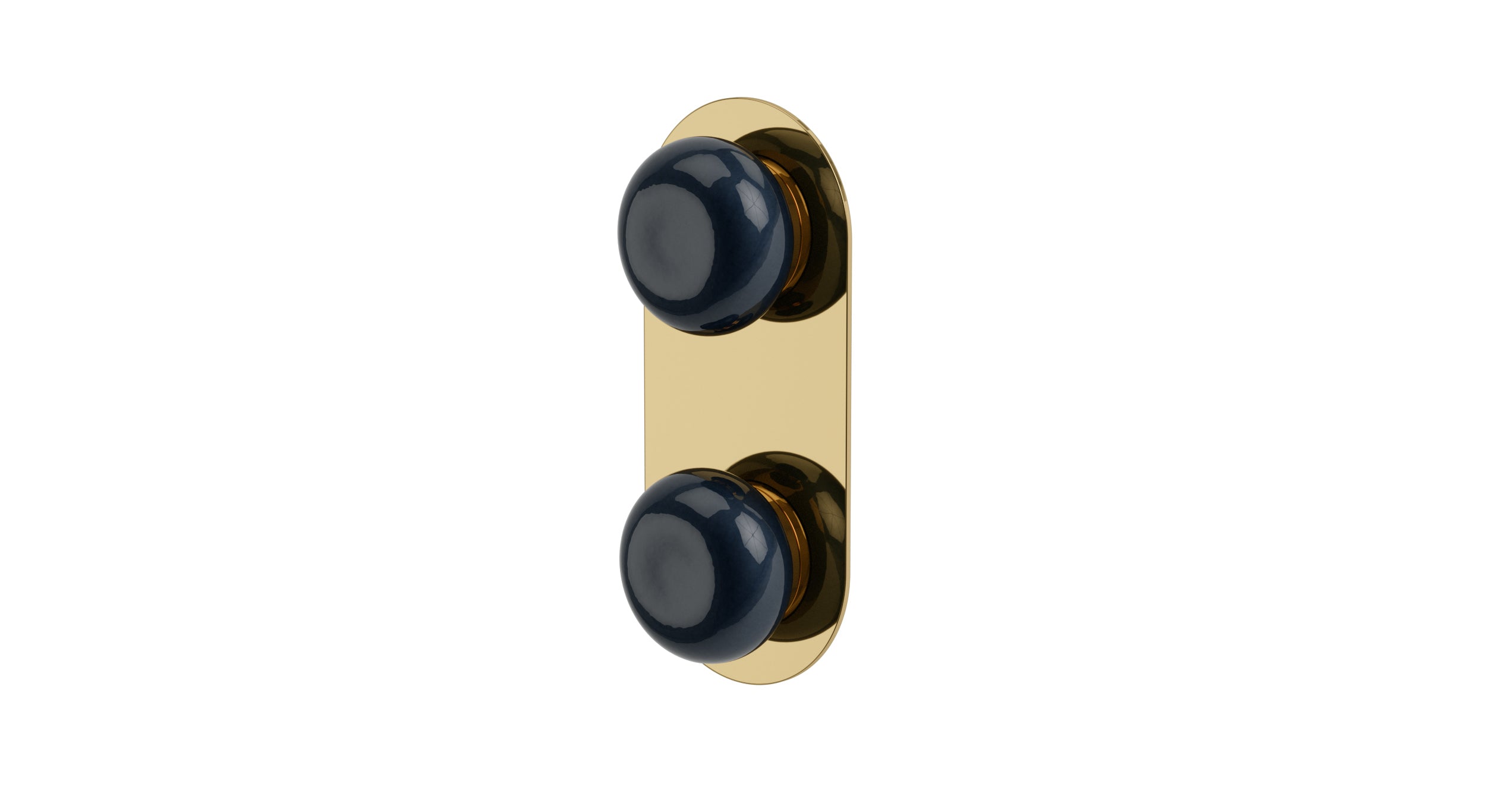 Foundry Two Handle Wall Mount Shower Trim with Pebble Ceramic Knob Handles in Polished Brass
