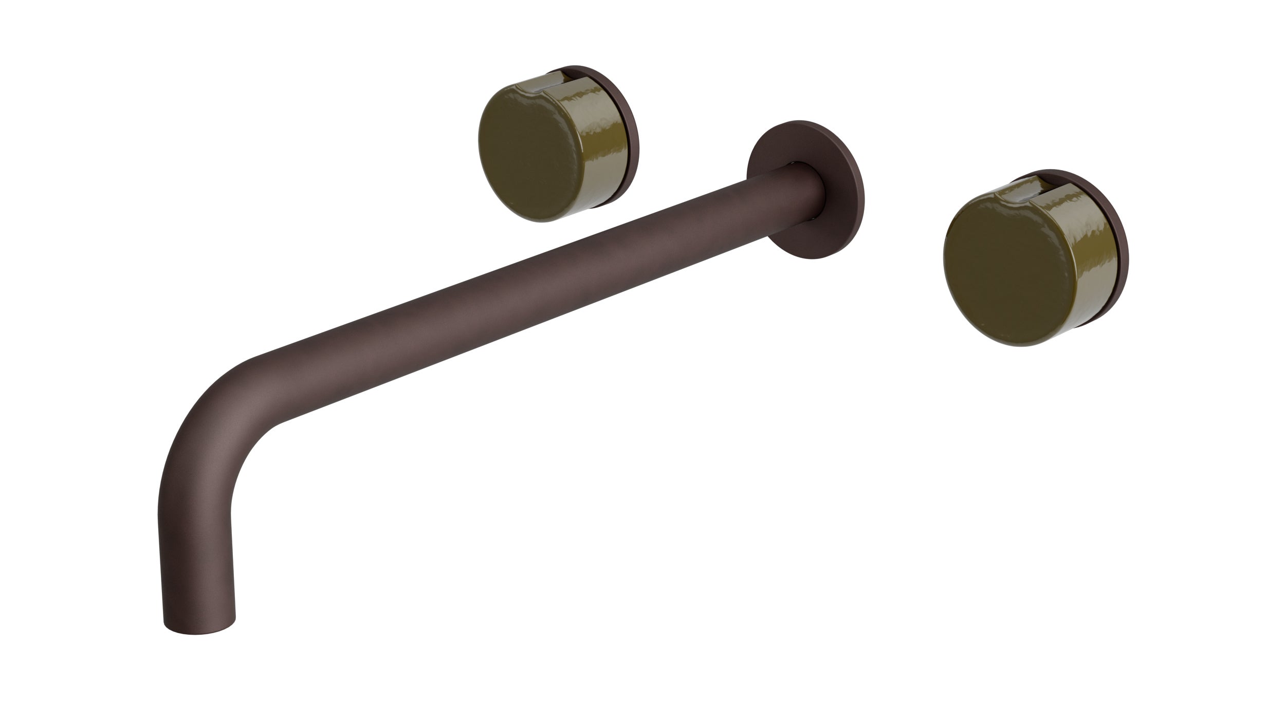 Foundry Two Handle Wall Mount 12" Lavatory Faucet with Groove Ceramic Knob Handles in Architectural Copper