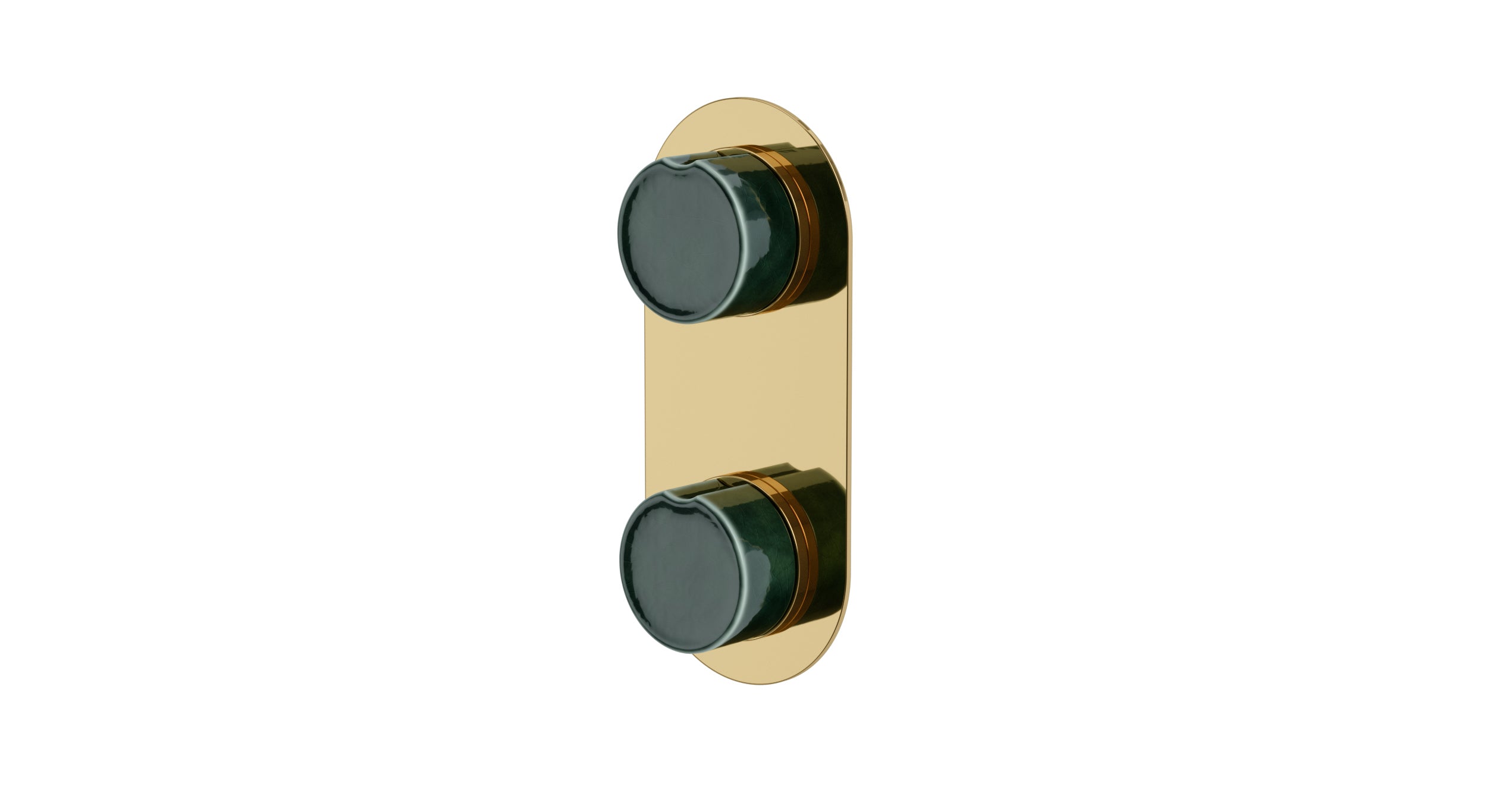 Foundry Two Handle Wall Mount Shower Trim with Groove Ceramic Knob Handles in Polished Brass