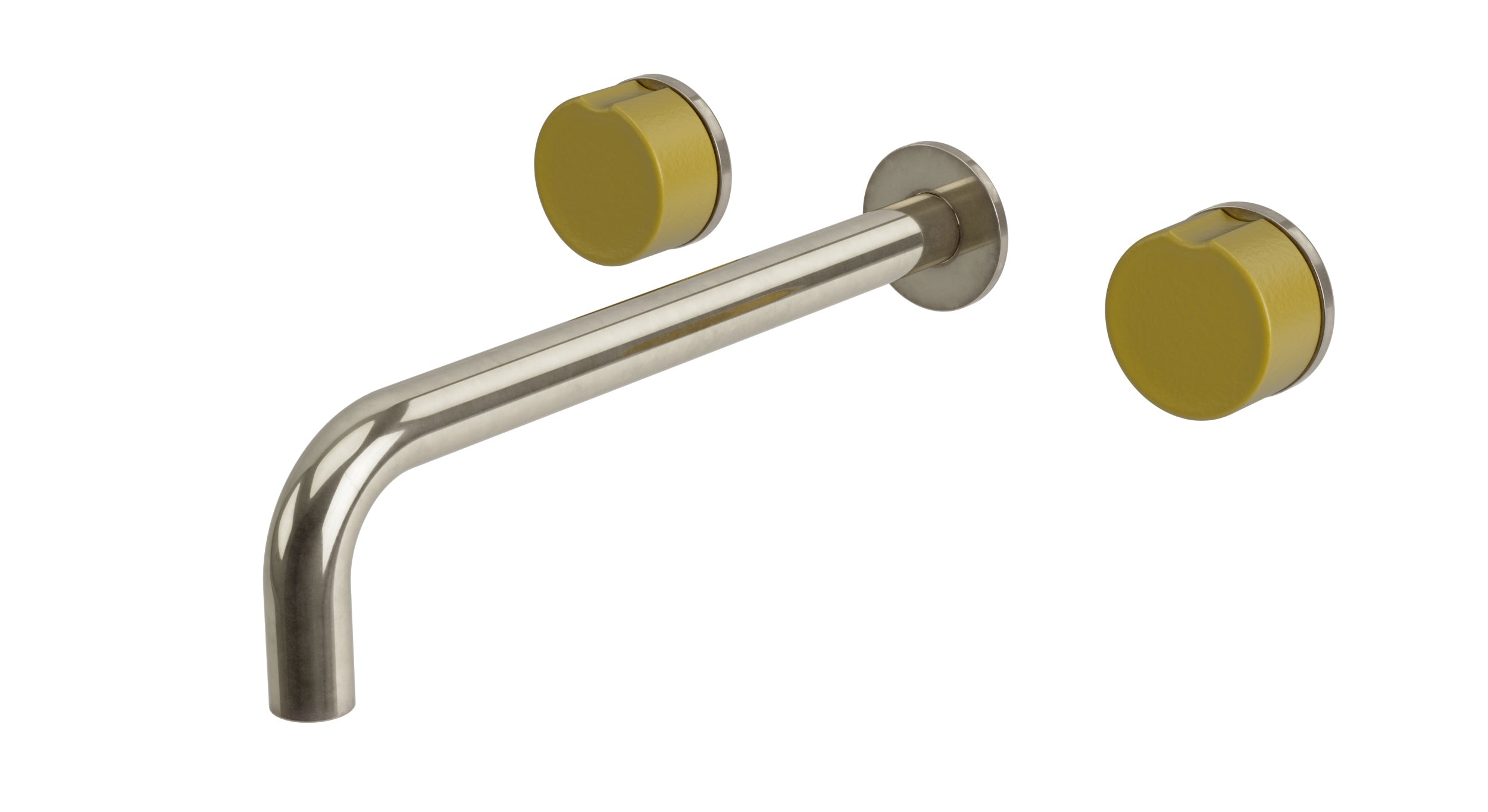 Foundry Two Handle Wall Mount 10" Lavatory Faucet with Groove Ceramic Knob Handles in French Nickel