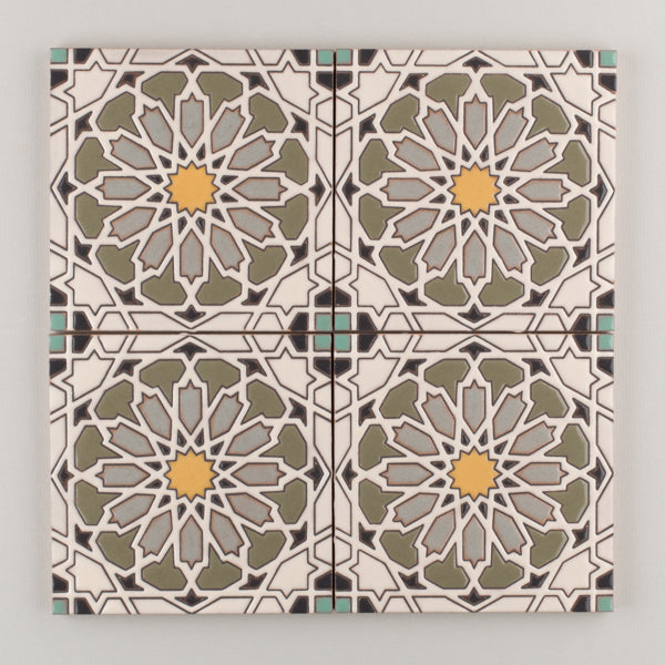 6x6 Handpainted Tile Moorish Knot in Neutral Motif