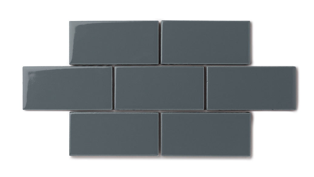 2x4 Straight Set Sheeted Natural Press Ceramic Mosaic Tile in Indigo Gloss