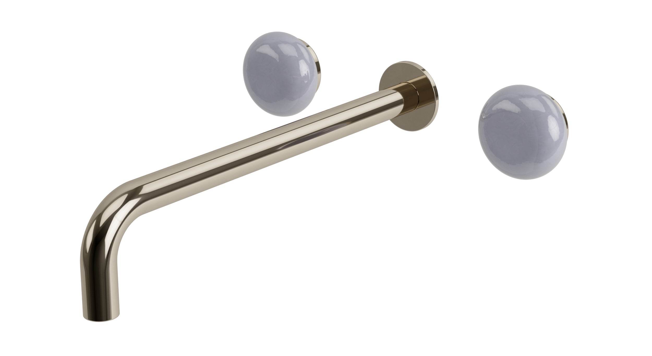 Foundry Two Handle Wall Mount 12" Lavatory Faucet with Pebble Ceramic Knob Handles in Polished Nickel