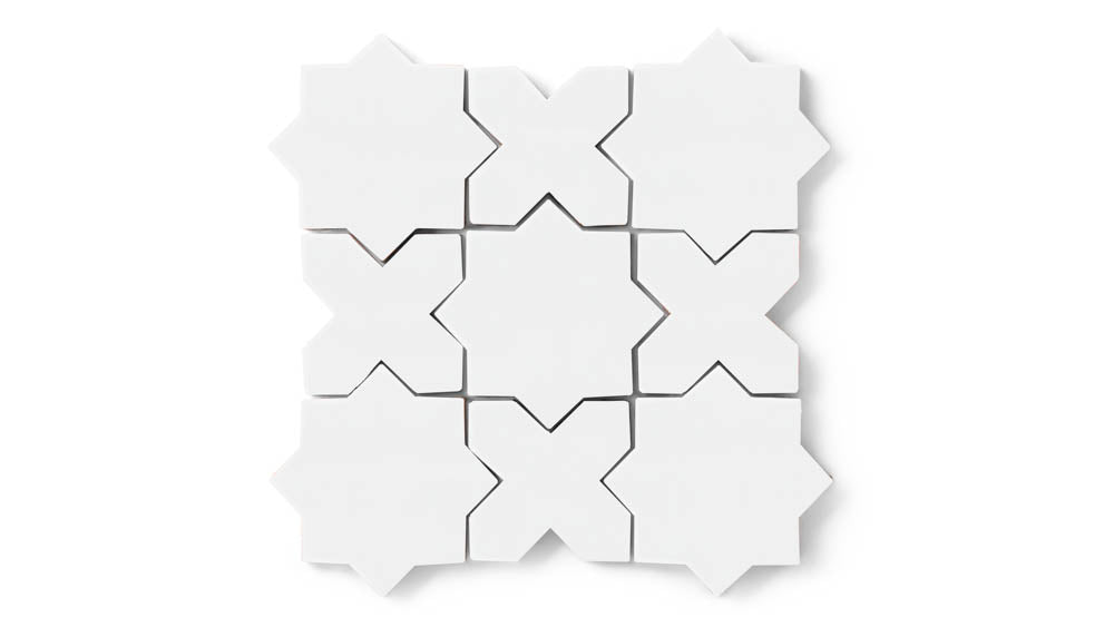 Mini Star & Cross Original Ceramic Tile in Calcite Gloss