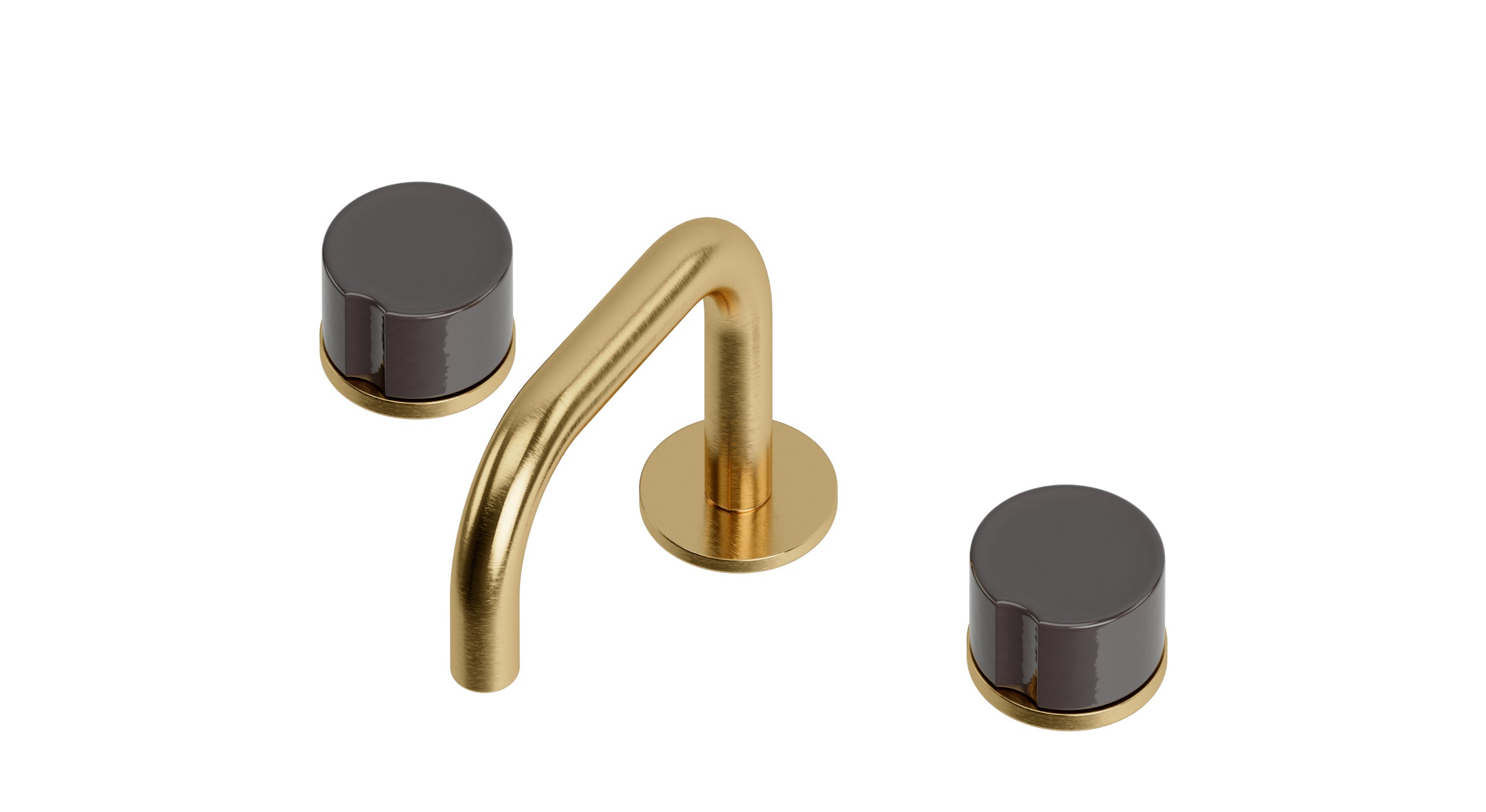 Foundry Two Handle Deck Mount Squaretop Lavatory Faucet with Groove Ceramic Knob Handles in Satin Brass
