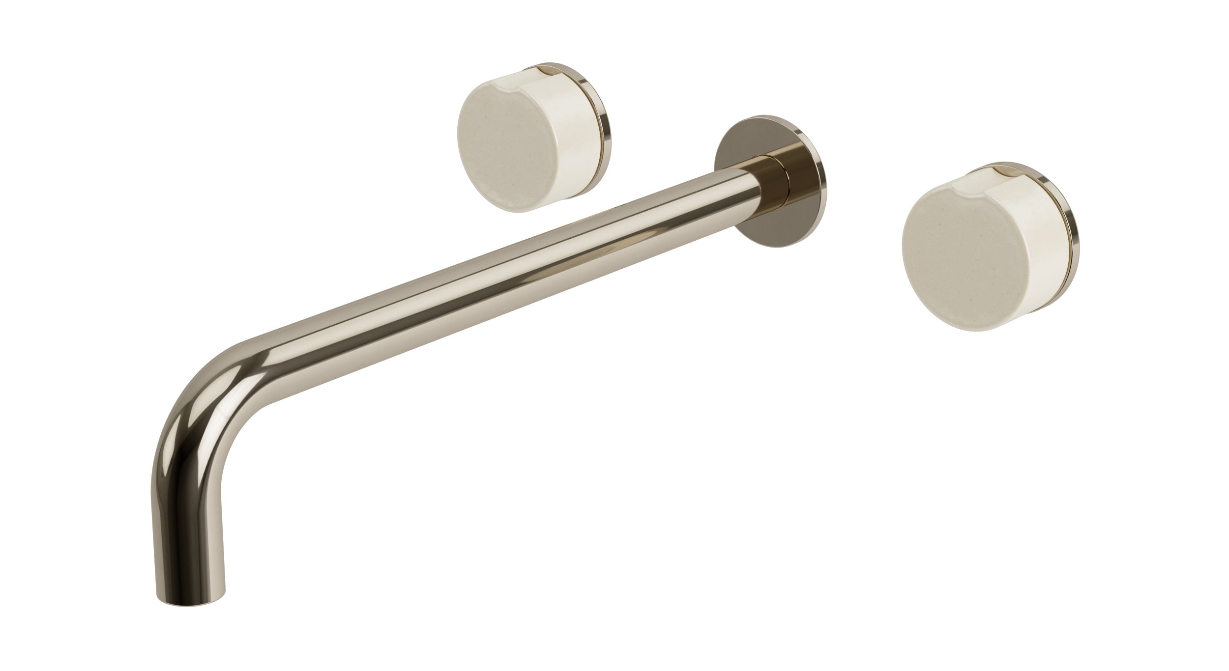 Foundry Two Handle Wall Mount 12" Lavatory Faucet with Groove Ceramic Knob Handles in Polished Nickel