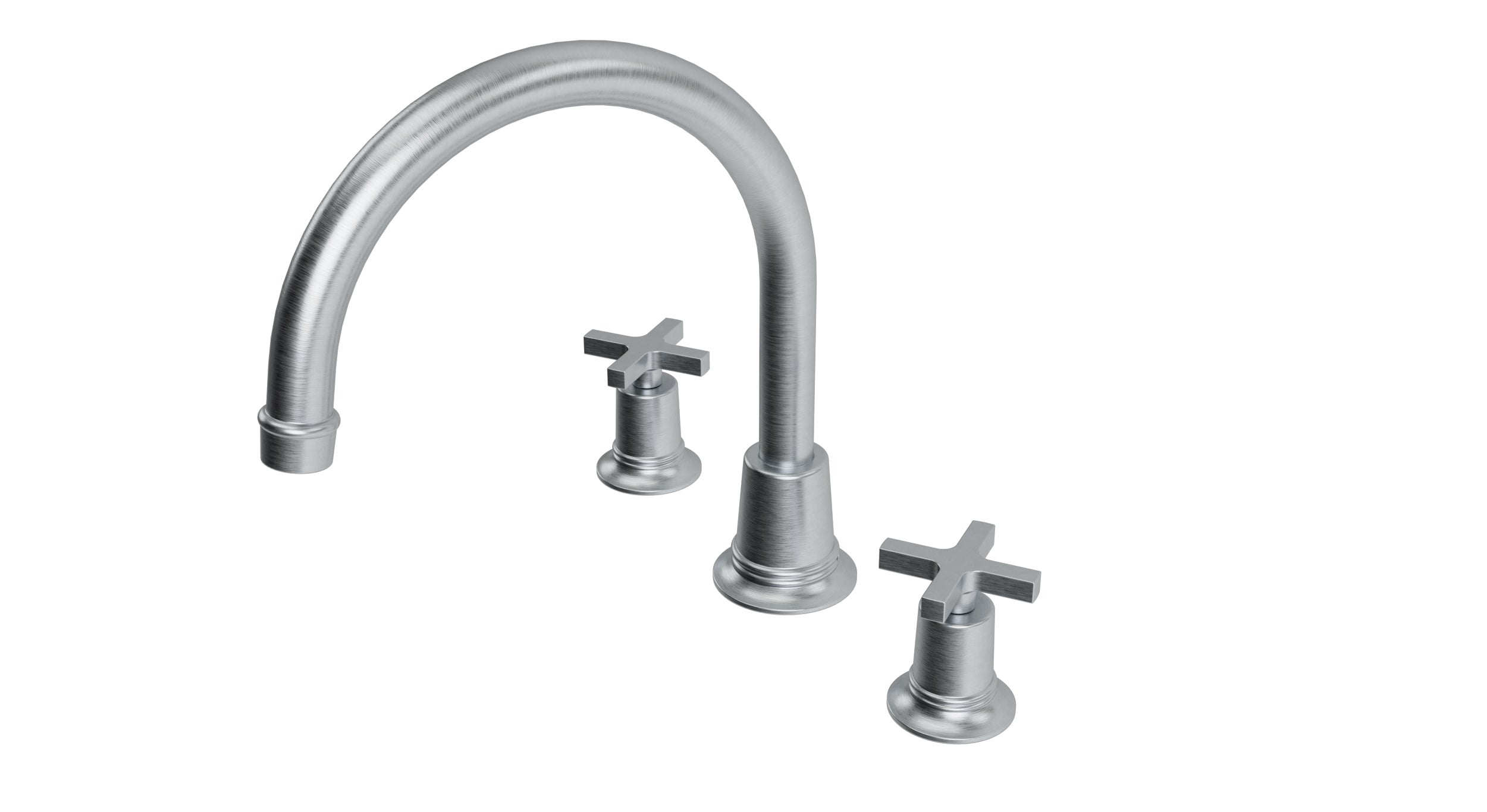 Emerson Two Handle Deck Mount Gooseneck Bath Trim with Classic Cross Handles in Satin Chrome