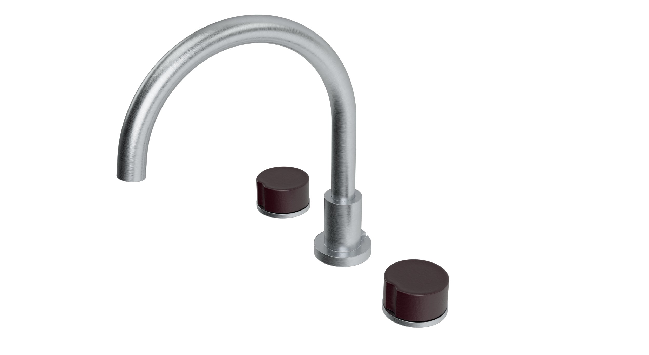 Foundry Two Handle Deck Mount Gooseneck Bath Trim with Groove Ceramic Knob Handles in Satin Chrome