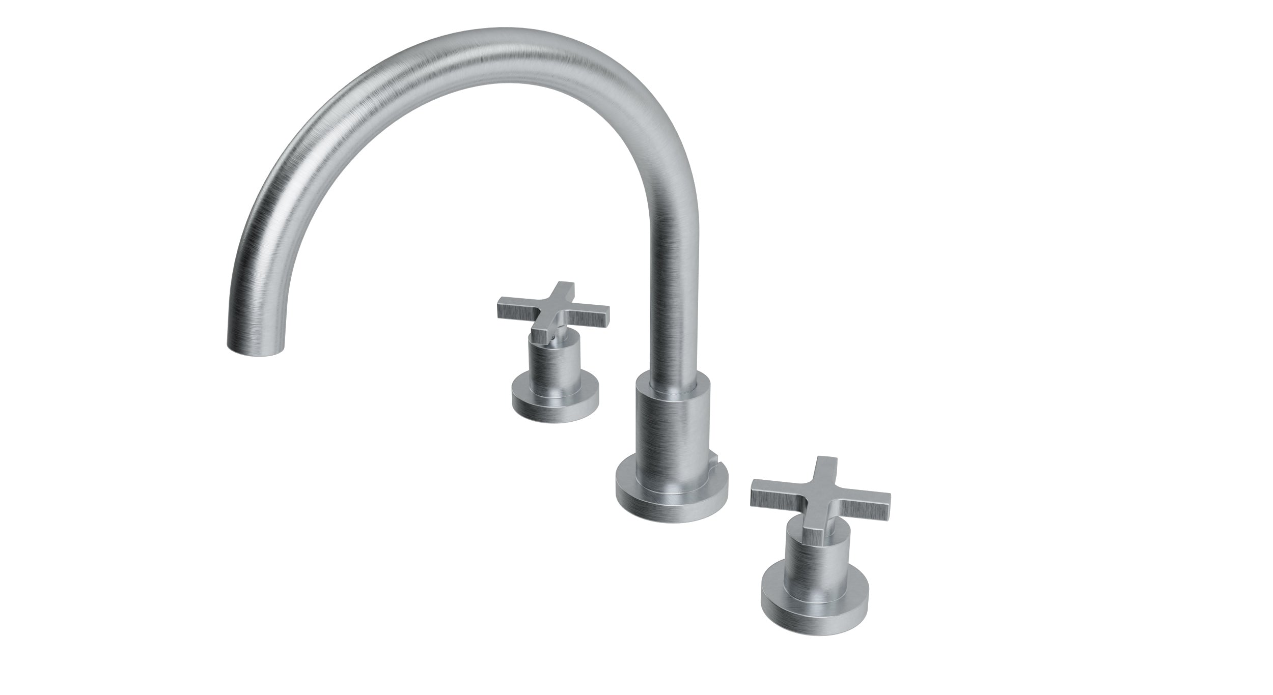 Flatiron Two Handle Deck Mount Gooseneck Bath Trim with Linear Cross Handles in Satin Chrome