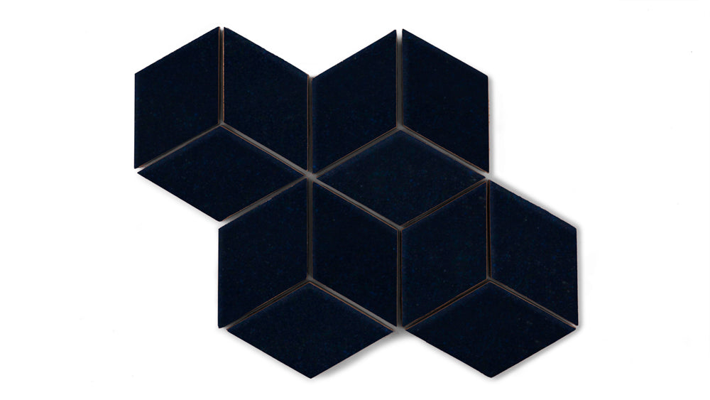 Small Diamond Sheeted - Escher Original Ceramic Mosaic Tile in Navy Blue Gloss