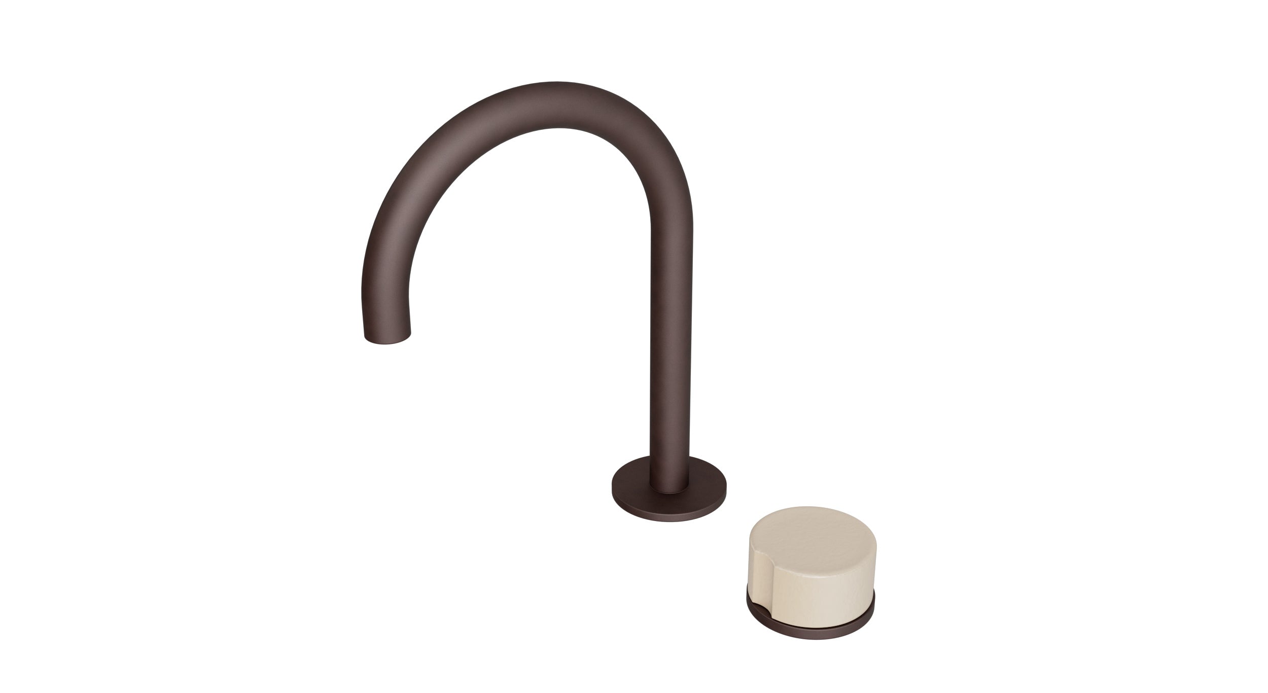 Foundry One Handle Deck Mount Gooseneck Lavatory Faucet with Groove Ceramic Knob Handle in Architectural Copper