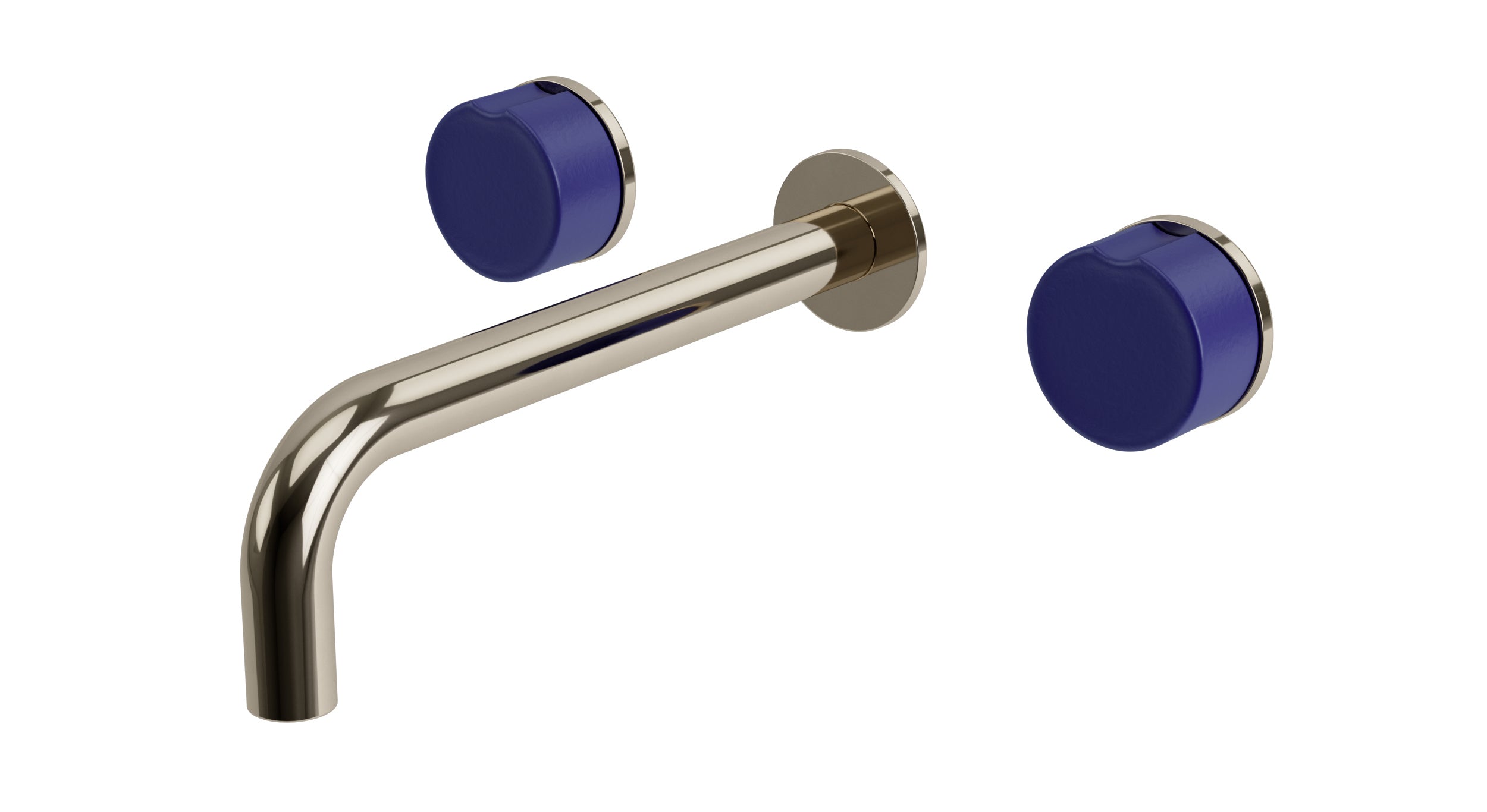 Foundry Two Handle Wall Mount 7.5" Lavatory Faucet with Groove Ceramic Knob Handles in Polished Nickel