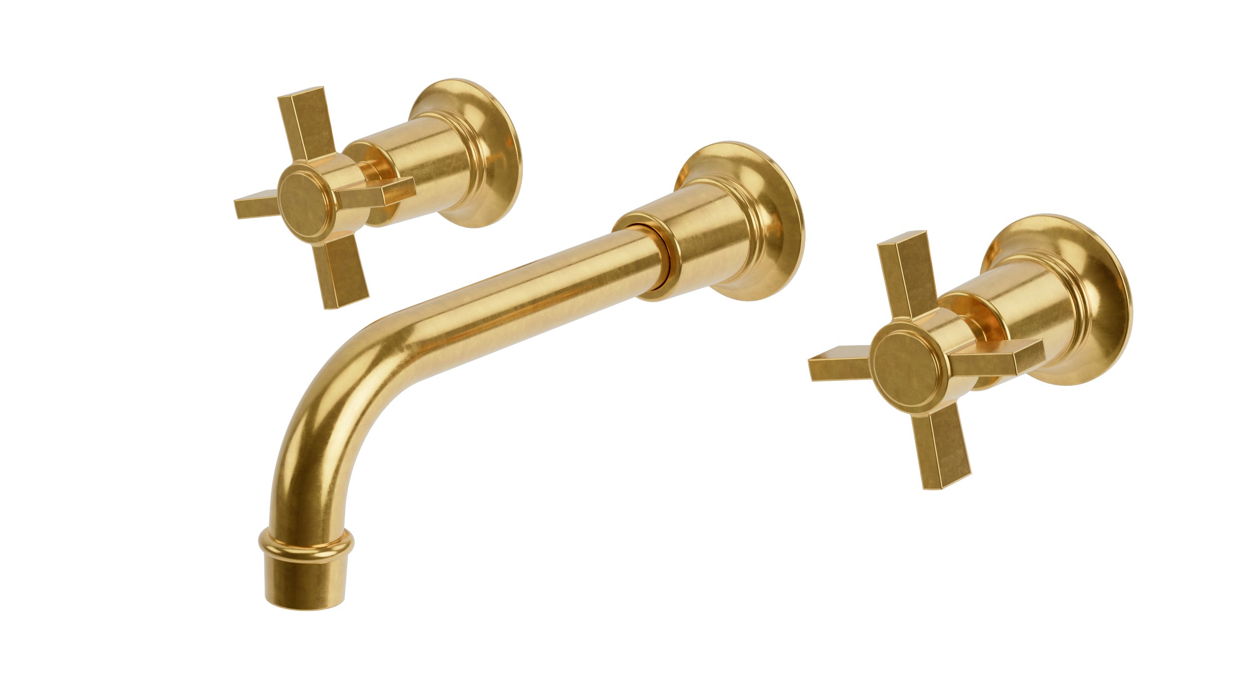 Emerson Two Handle Wall Mount 8.25" Lavatory Faucet with Defined Cross Handles in French Brass