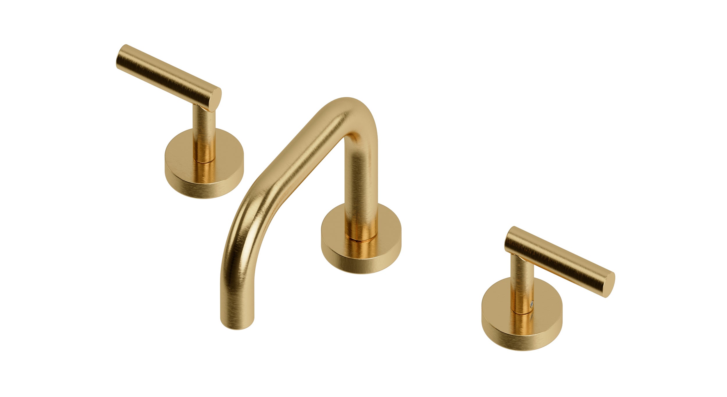 Contour Two Handle Deck Mount Squaretop Lavatory Faucet with Soft Lever Handles in Satin Brass
