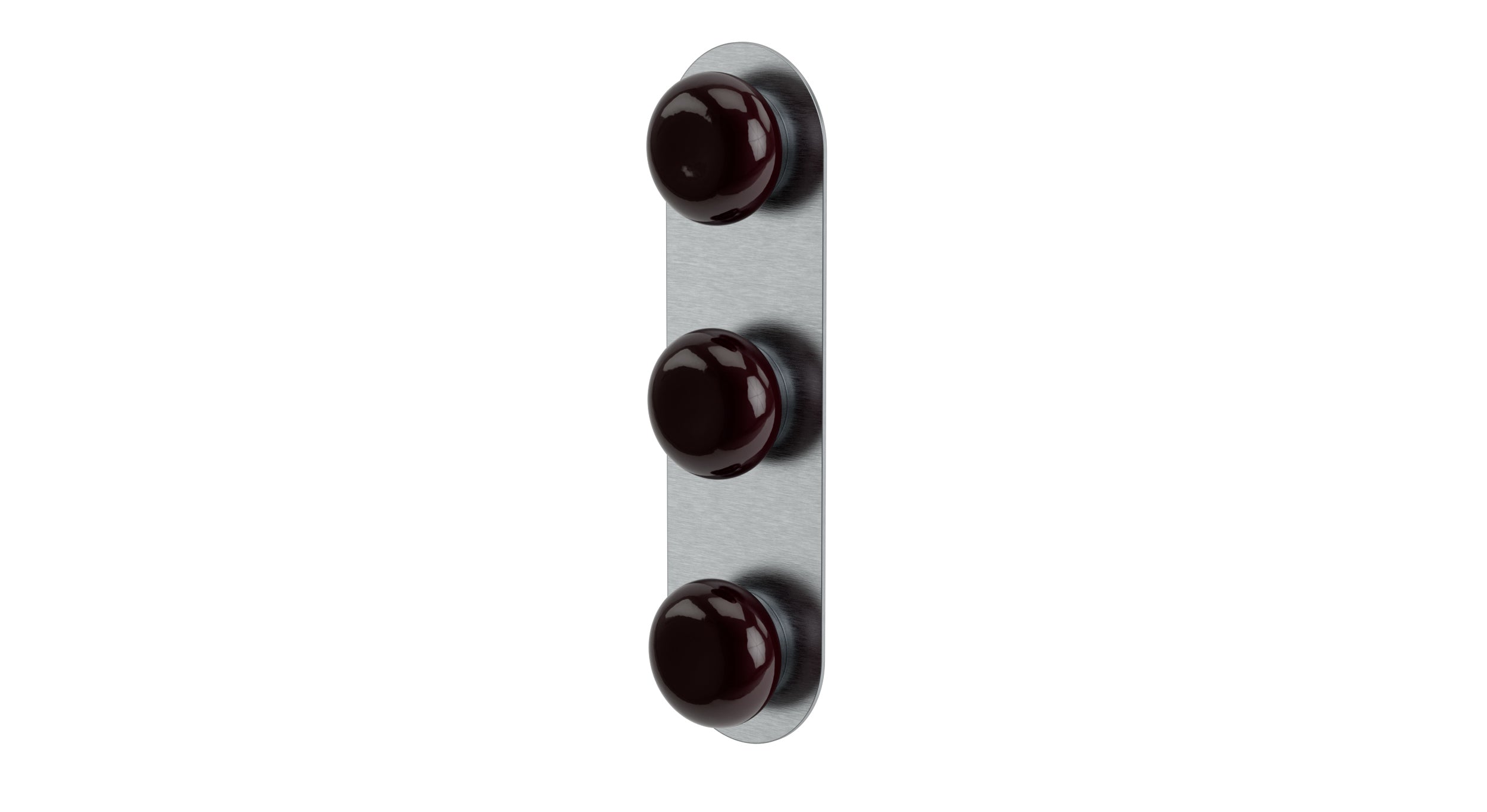 Foundry Three Handle Wall Mount Shower Trim with Pebble Ceramic Knob Handles in Satin Chrome