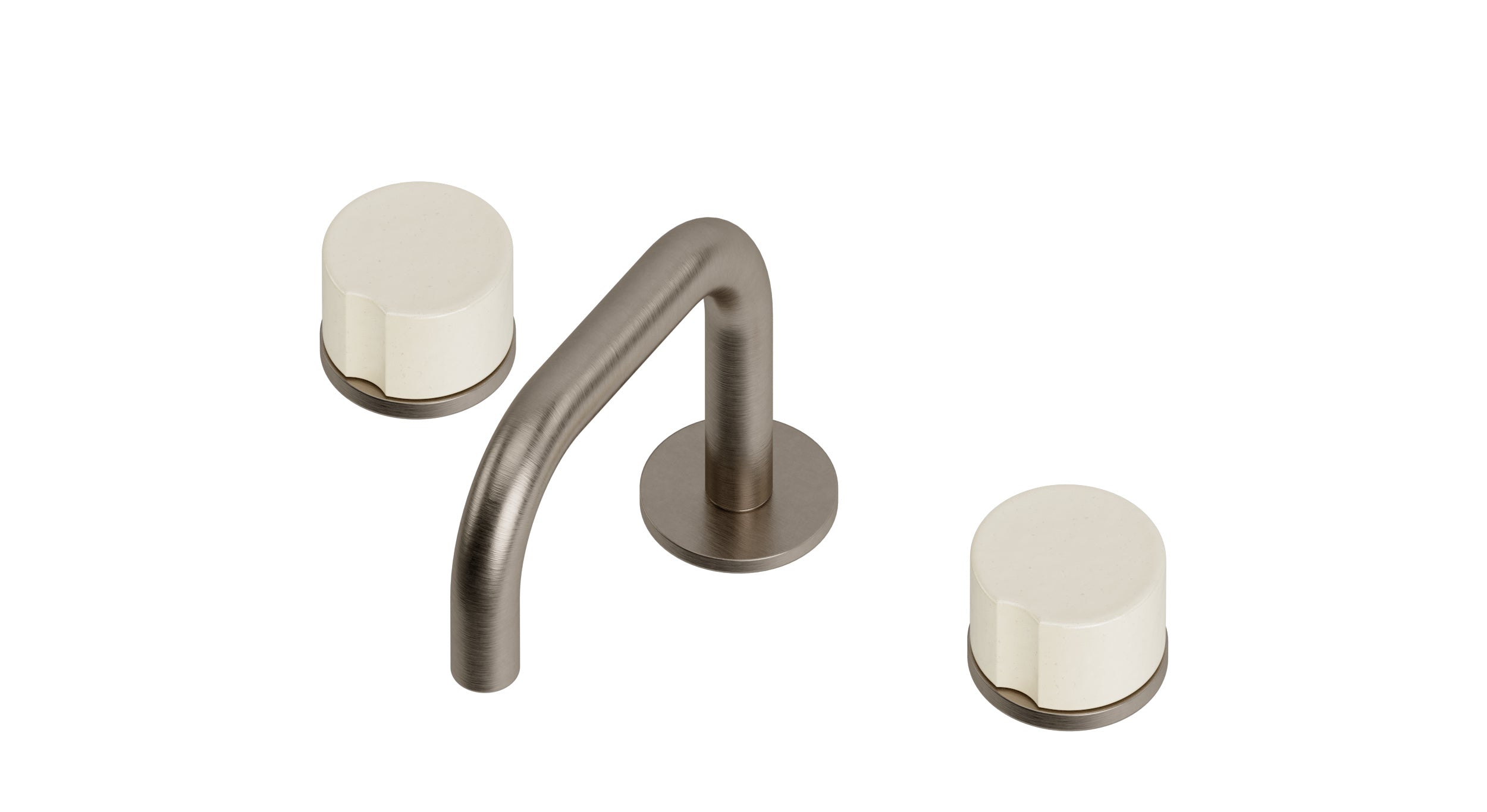 Foundry Two Handle Deck Mount Squaretop Lavatory Faucet with Groove Ceramic Knob Handles in Antique Nickel