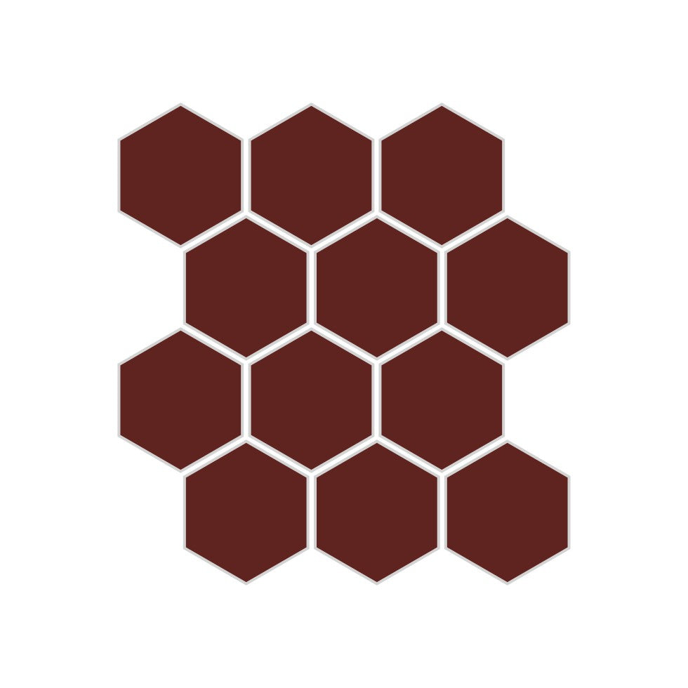 2" Hexagon Sheeted Original Ceramic Mosaic Tile in Vintage Leather Gloss