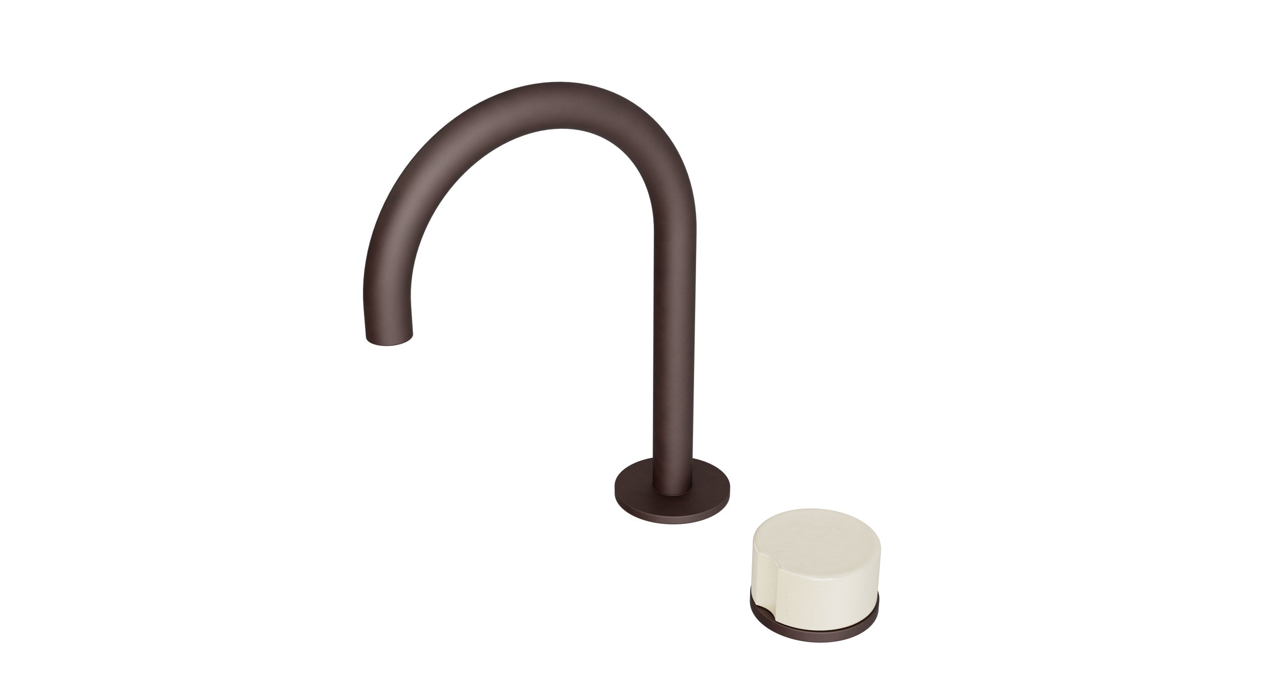 Foundry One Handle Deck Mount Gooseneck Lavatory Faucet with Groove Ceramic Knob Handle in Architectural Copper