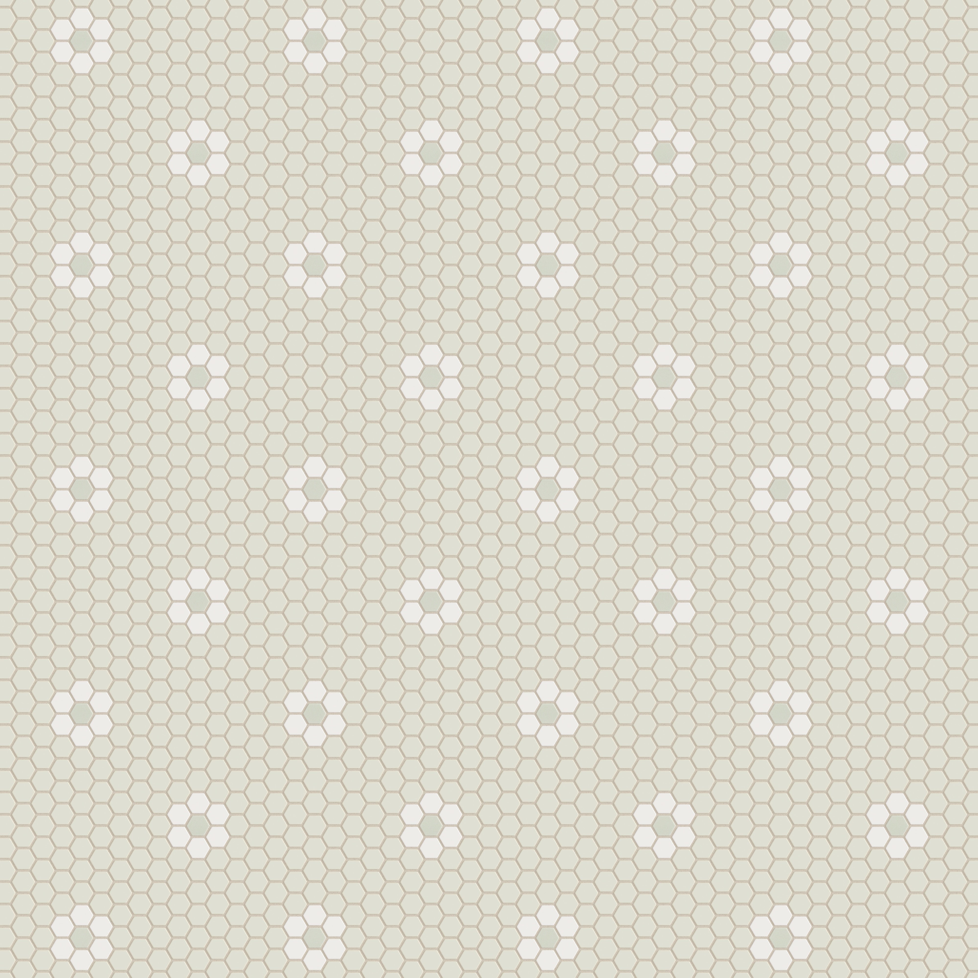 1" Hexagon Double Daisy Sheeted Original Ceramic Tile in Limewash Matte, Calcite Matte & Overcast Matte