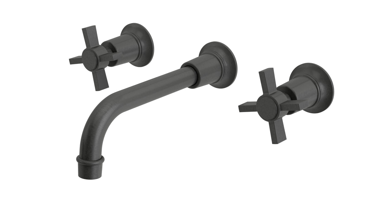 Emerson Two Handle Wall Mount 8.25" Lavatory Faucet with Defined Cross Handles in Blackened Nickel
