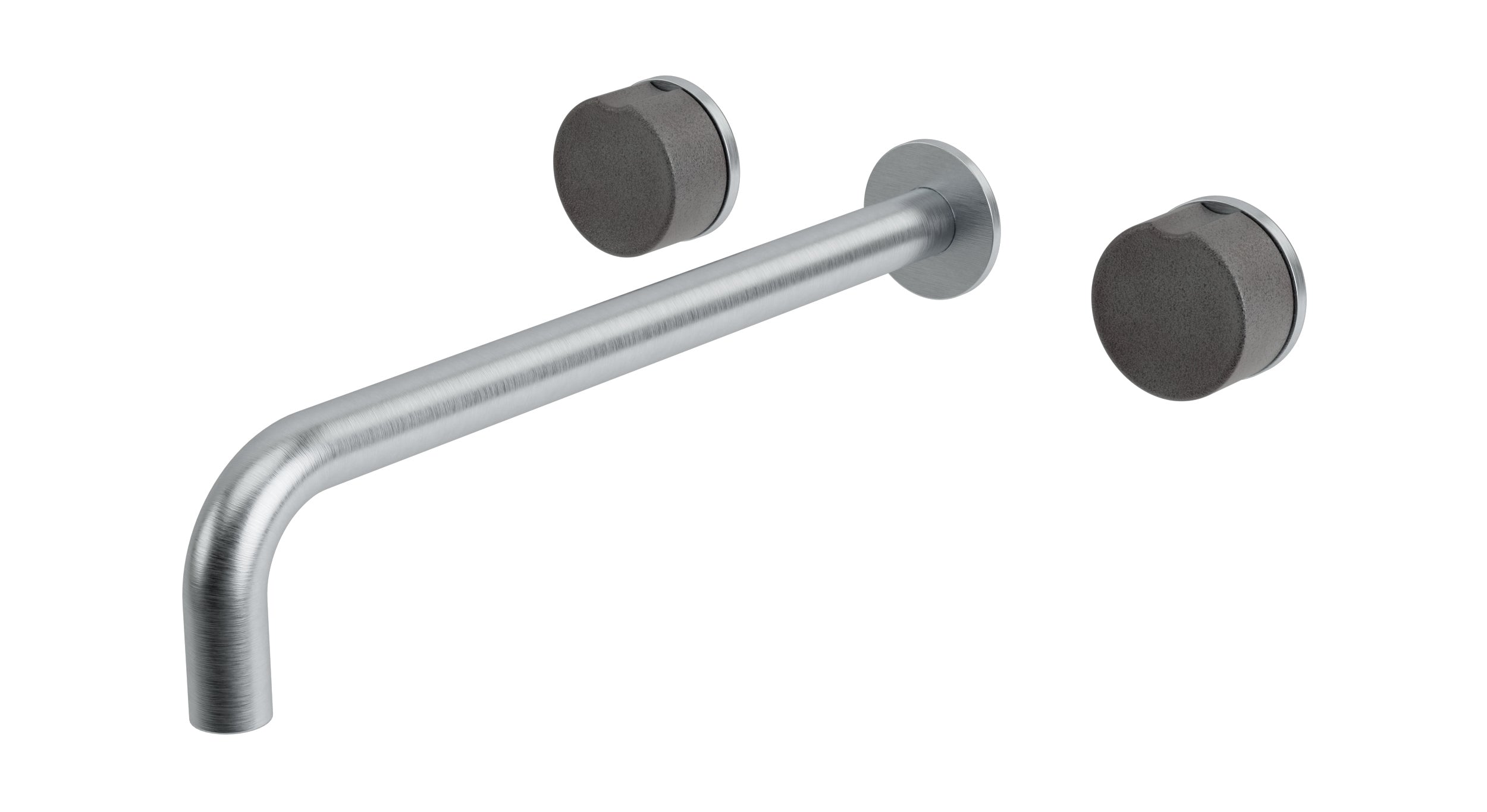 Foundry Two Handle Wall Mount 12" Lavatory Faucet with Groove Ceramic Knob Handles in Satin Chrome