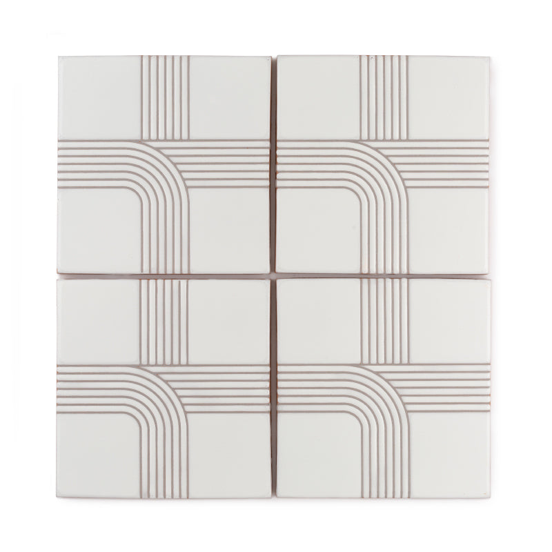 4x4 Handpainted Tile Roundabout 3 in Gesso