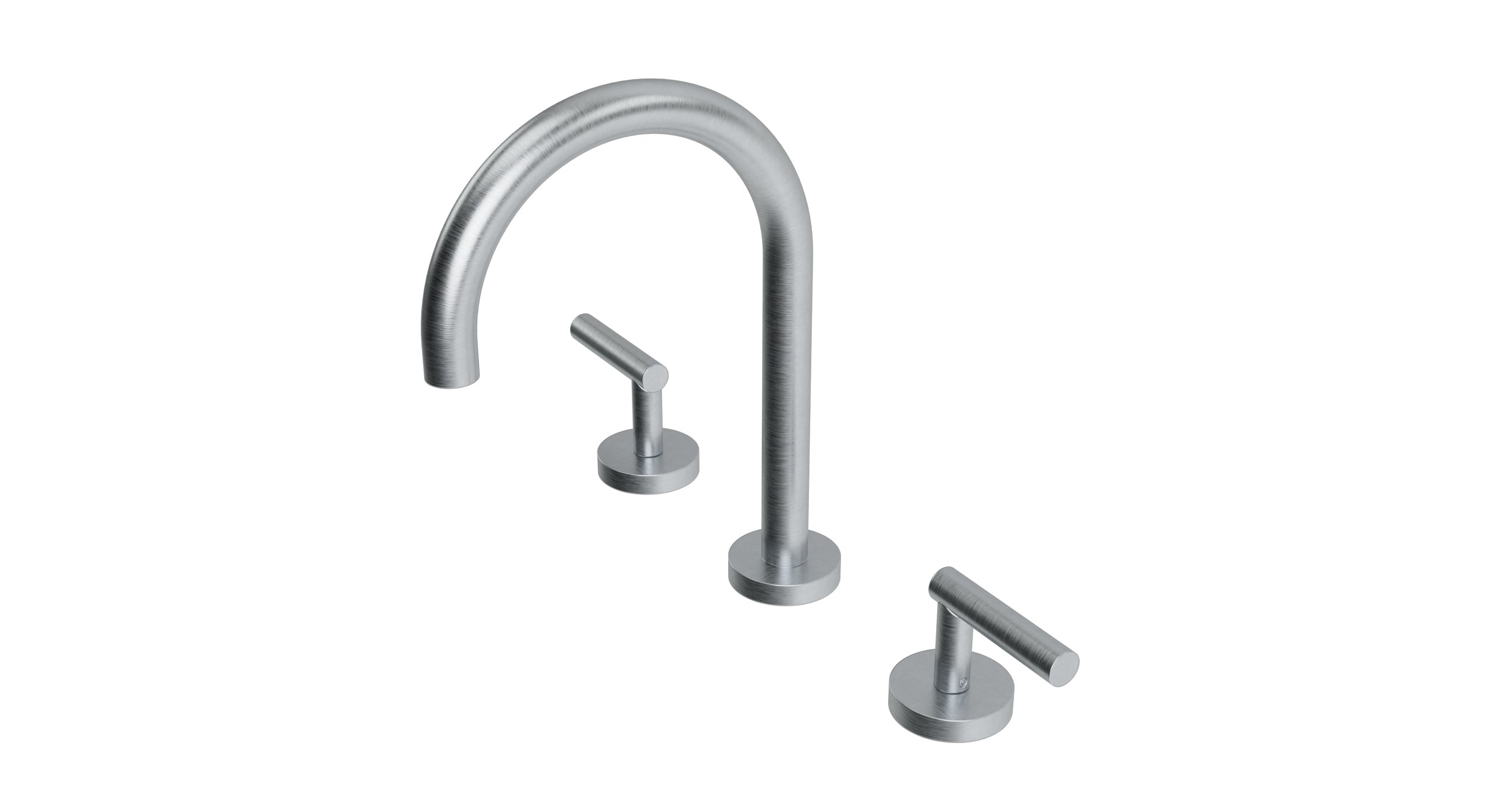 Contour Two Handle Deck Mount Gooseneck Lavatory Faucet with Soft Lever Handles in Satin Chrome