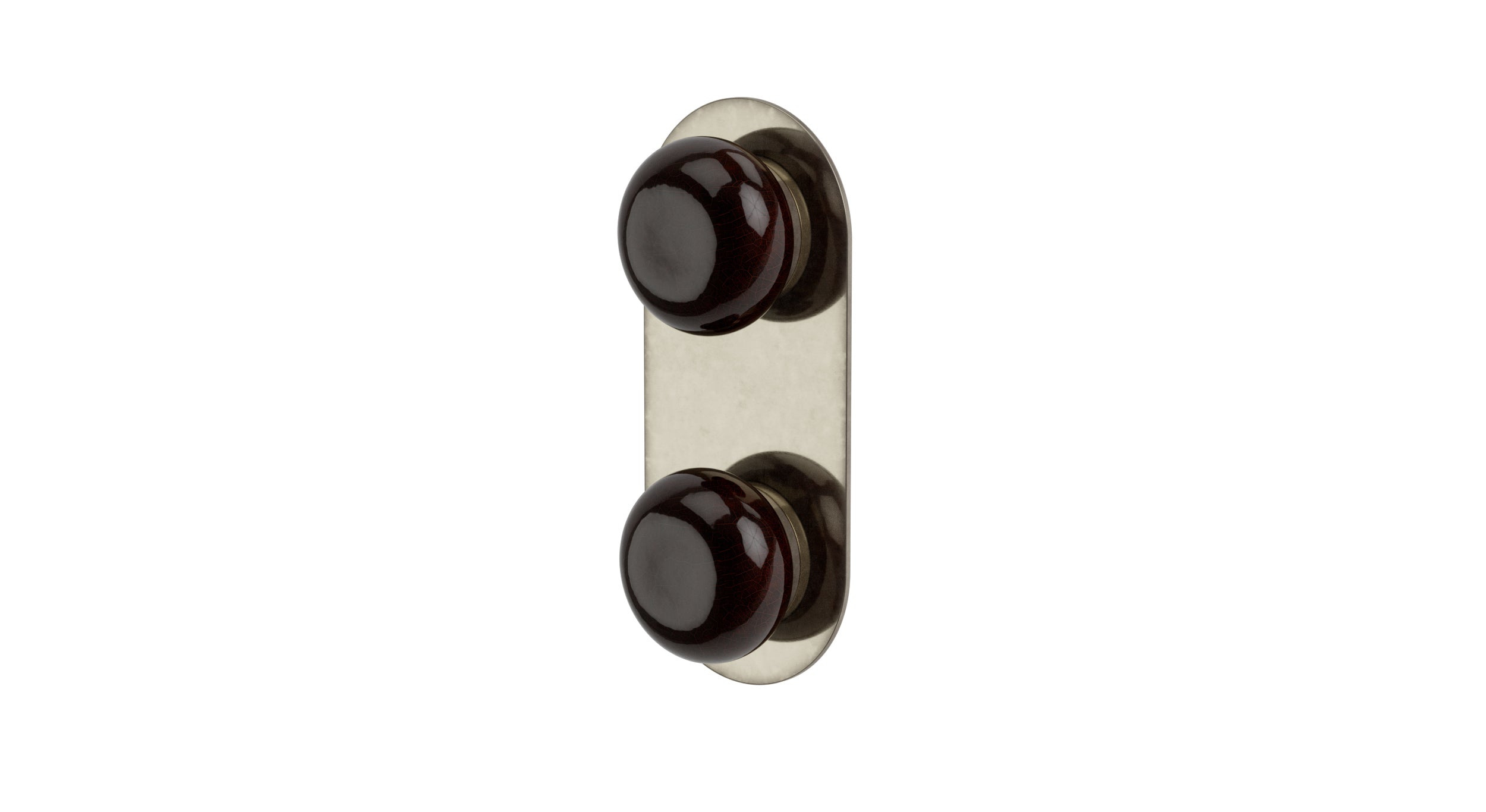 Foundry Two Handle Wall Mount Shower Trim with Pebble Ceramic Knob Handles in French Nickel