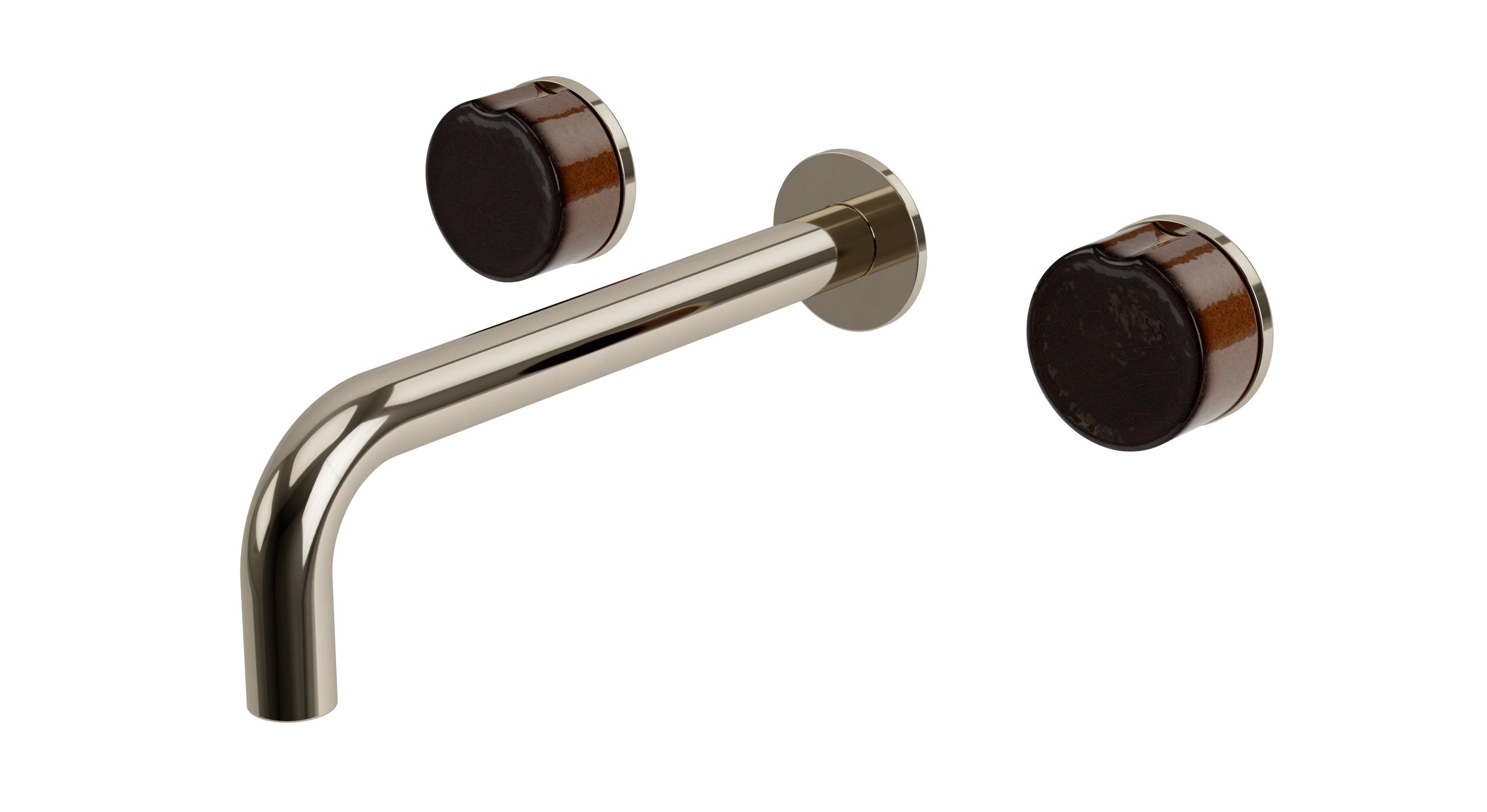 Foundry Two Handle Wall Mount 7.5" Lavatory Faucet with Groove Ceramic Knob Handles in Polished Nickel