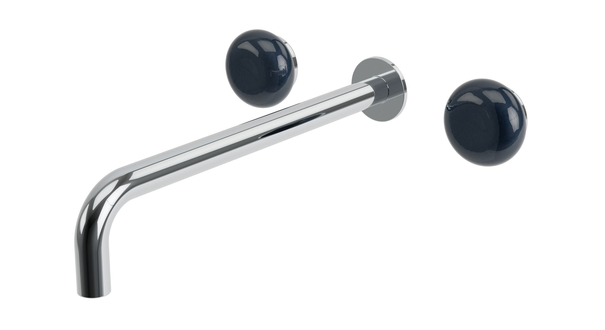 Foundry Two Handle Wall Mount 12" Lavatory Faucet with Pebble Ceramic Knob Handles in Polished Chrome