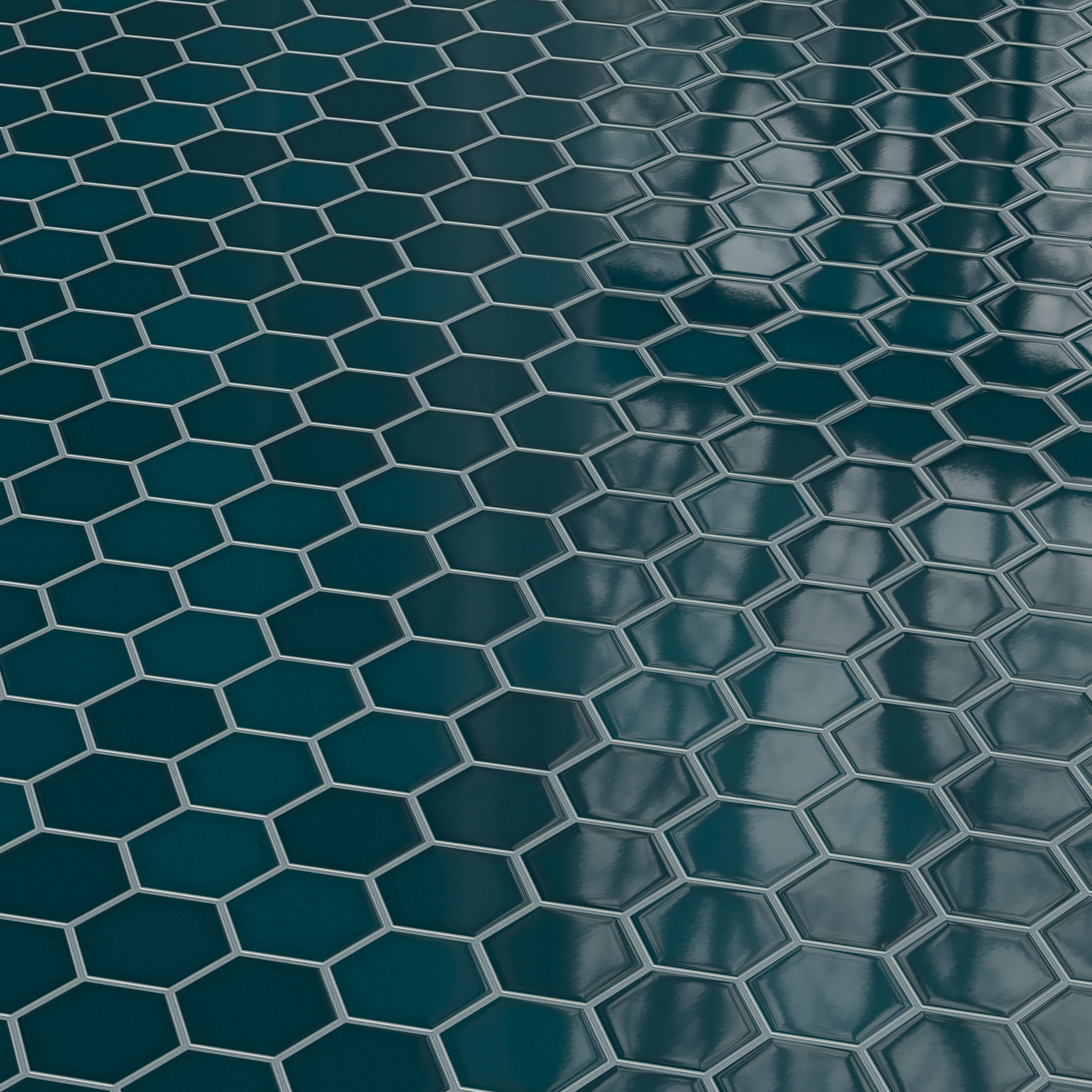 4" Hexagon Original Ceramic Tile in Caspian Sea Gloss