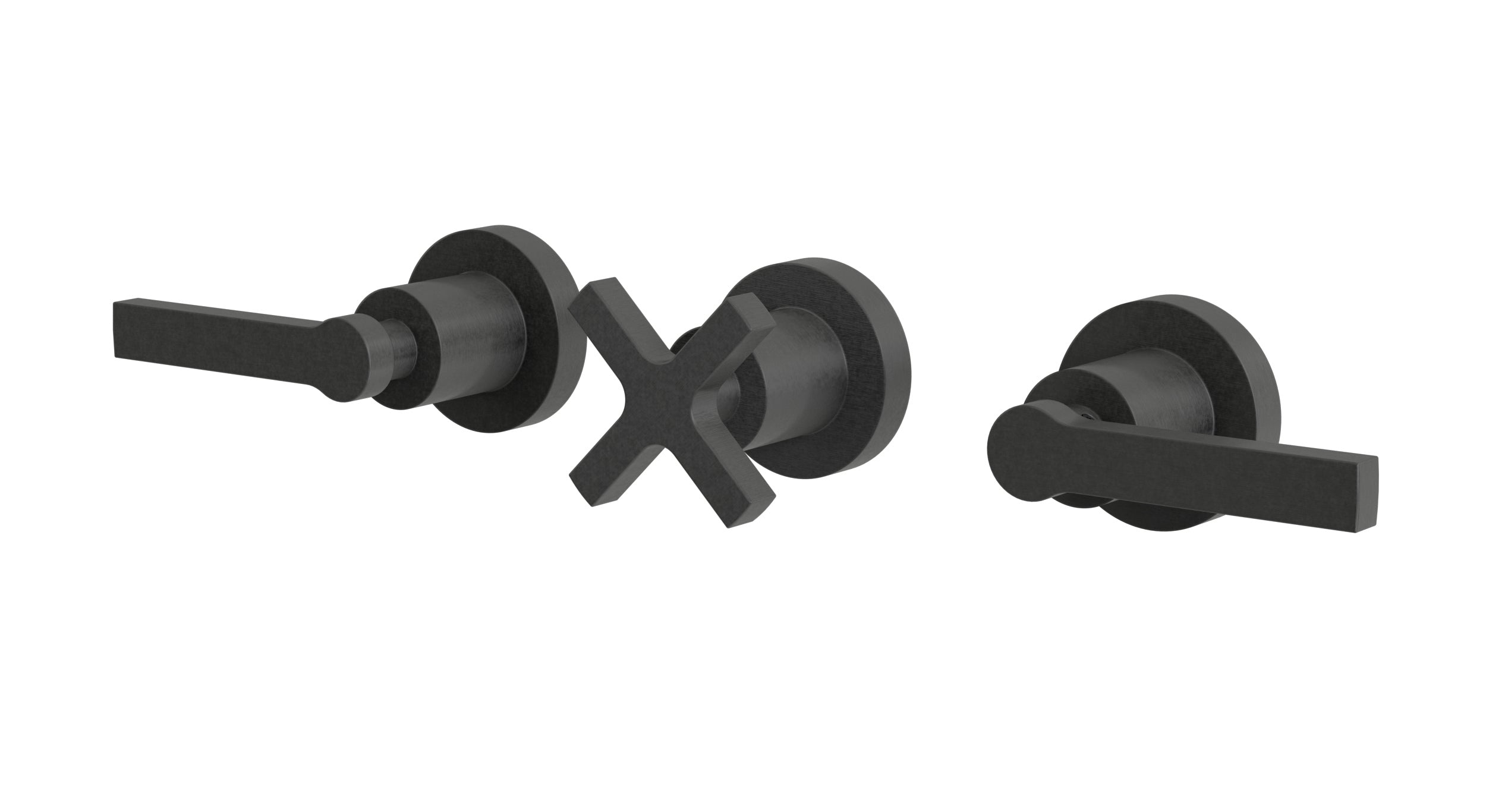 Flatiron Three Handle Wall Mount Bath Trim with Linear Cross/Linear Lever Handles in Blackened Nickel
