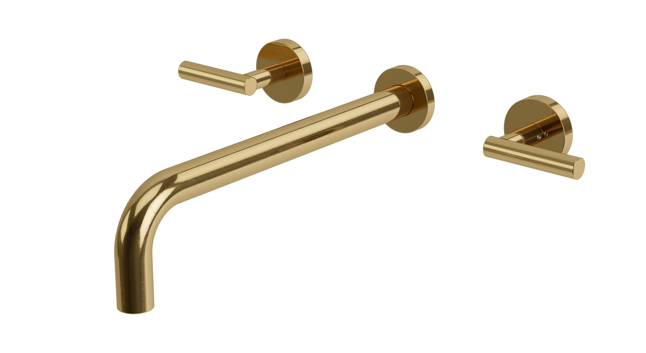 Contour Two Handle Wall Mount 12" Lavatory Faucet with Soft Lever Handles in Uncoated Polished Brass
